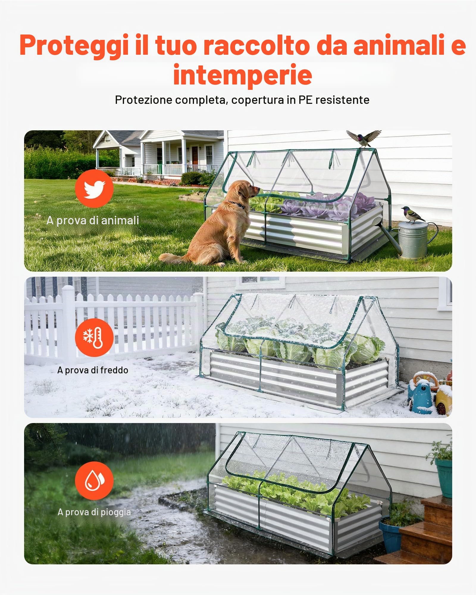 VEVOR Fioriera Rialzata con Copertura 1800x900x300 mm, Aiuola Rialzata Rettangolare per Giardinaggio in Metallo da Esterno Fioriera Serra per Coltivazione Fiori Verdure Piante Orto Giardino