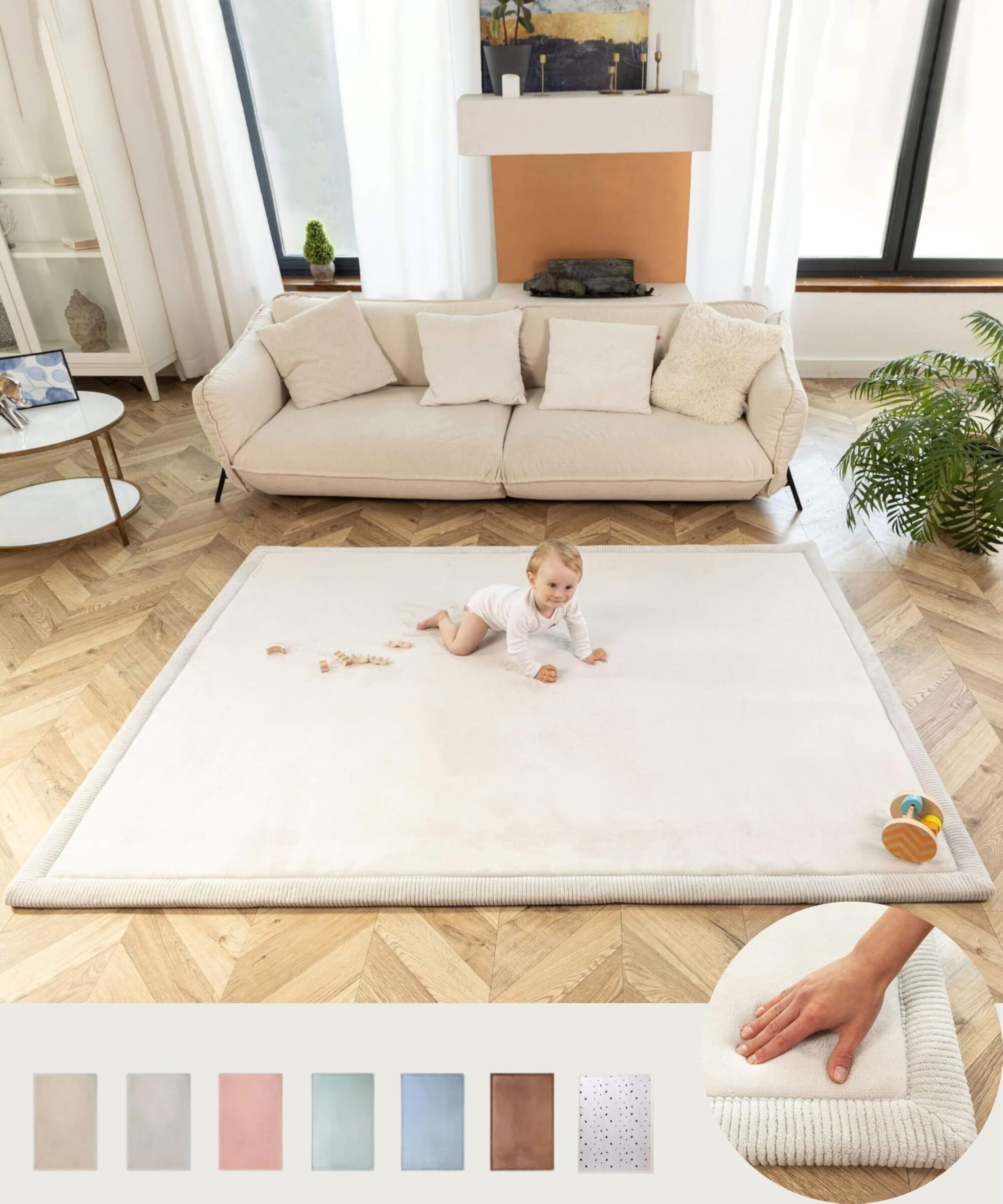 Premium Large Coral Velvet Baby Play Mat 200x150x2.5cm, Grey – High-Density Memory Foam Area Rug – Stylish Playmat for Floor with Non-Slip Backing for Crawling, Soft Play & Tummy Time - Easy Care Rug
