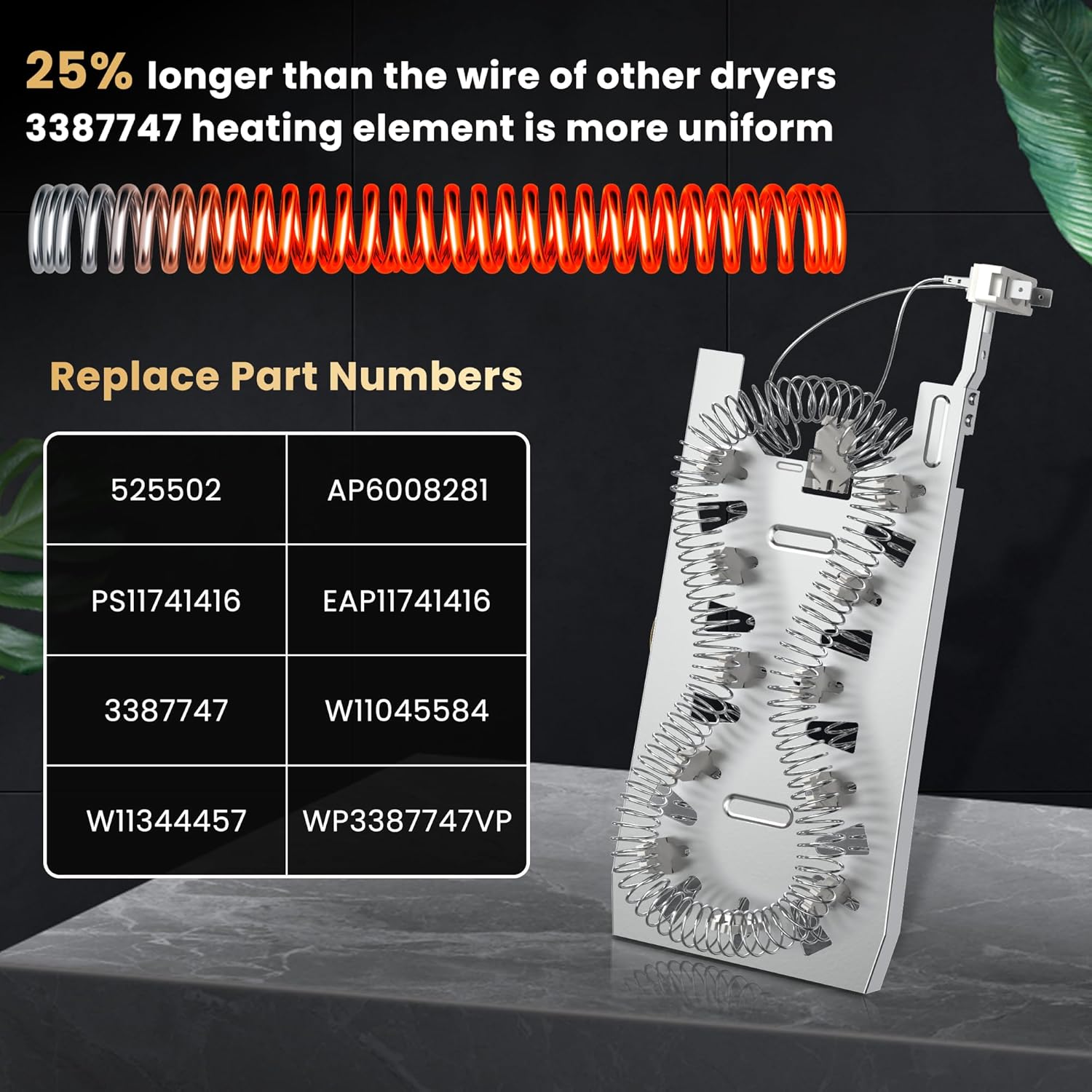 Upgrade 3387747 WP3387747 PS11741416 Dryer Heating Element Replacement by Sikawai, Fit for Whirlpool Cabrio Kenmore He2 Kenmore Elite He3 Maytag Dryers GEW9250PW0 GEQ9800PW1 GEQ9800PW2 W11344457 - Image 4
