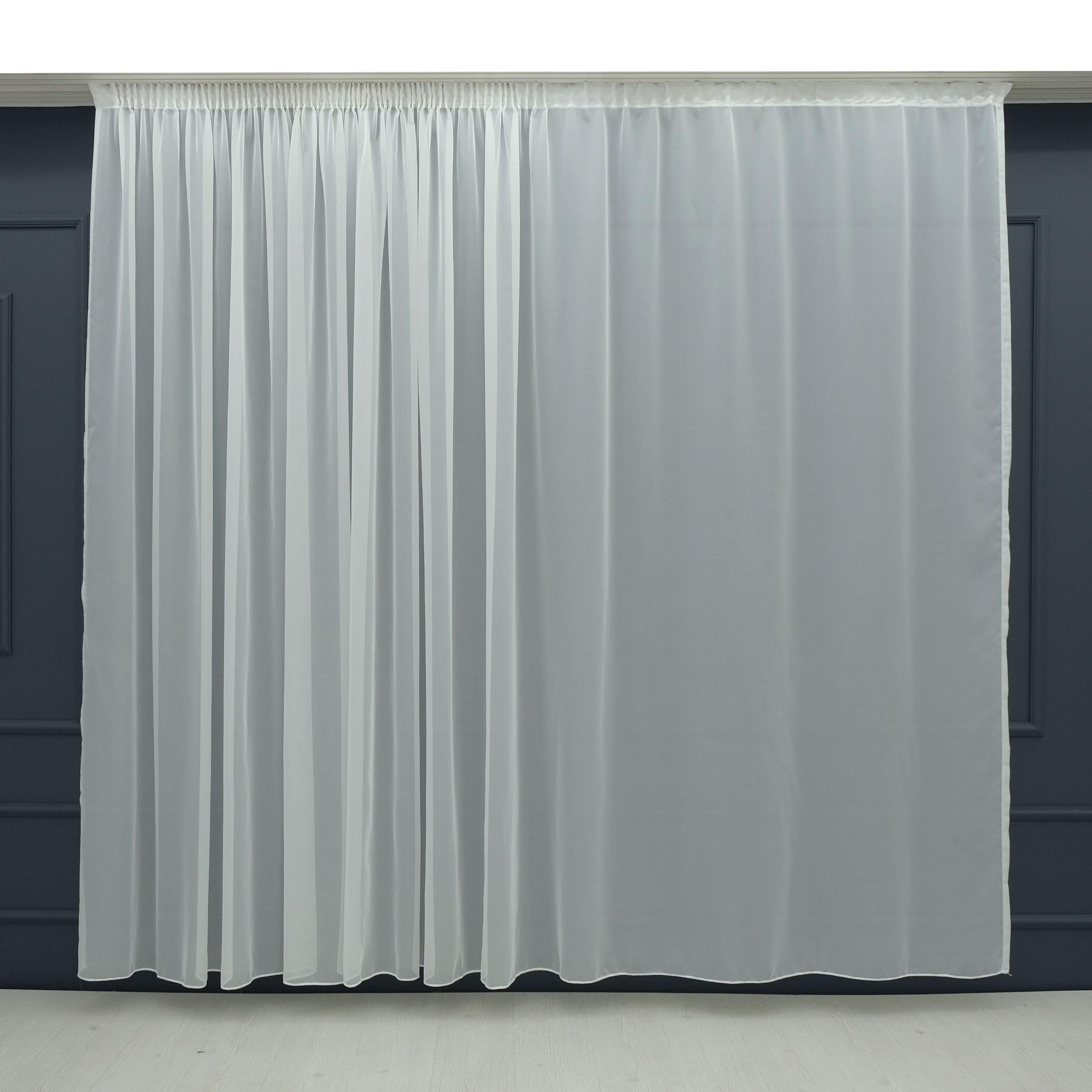 Voile Gardine Weiß mit Kräuselband Halbtransparent