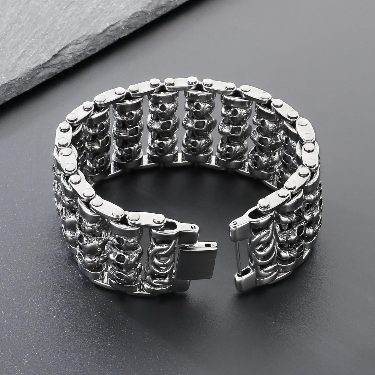 Men's Gothic Skull Bracelet 316L Stainless Steel Chain Bracelet for Men Heavy Duty Biker Bracelets Prefer for Motorcycle-Inspired Jewelry - Image 6
