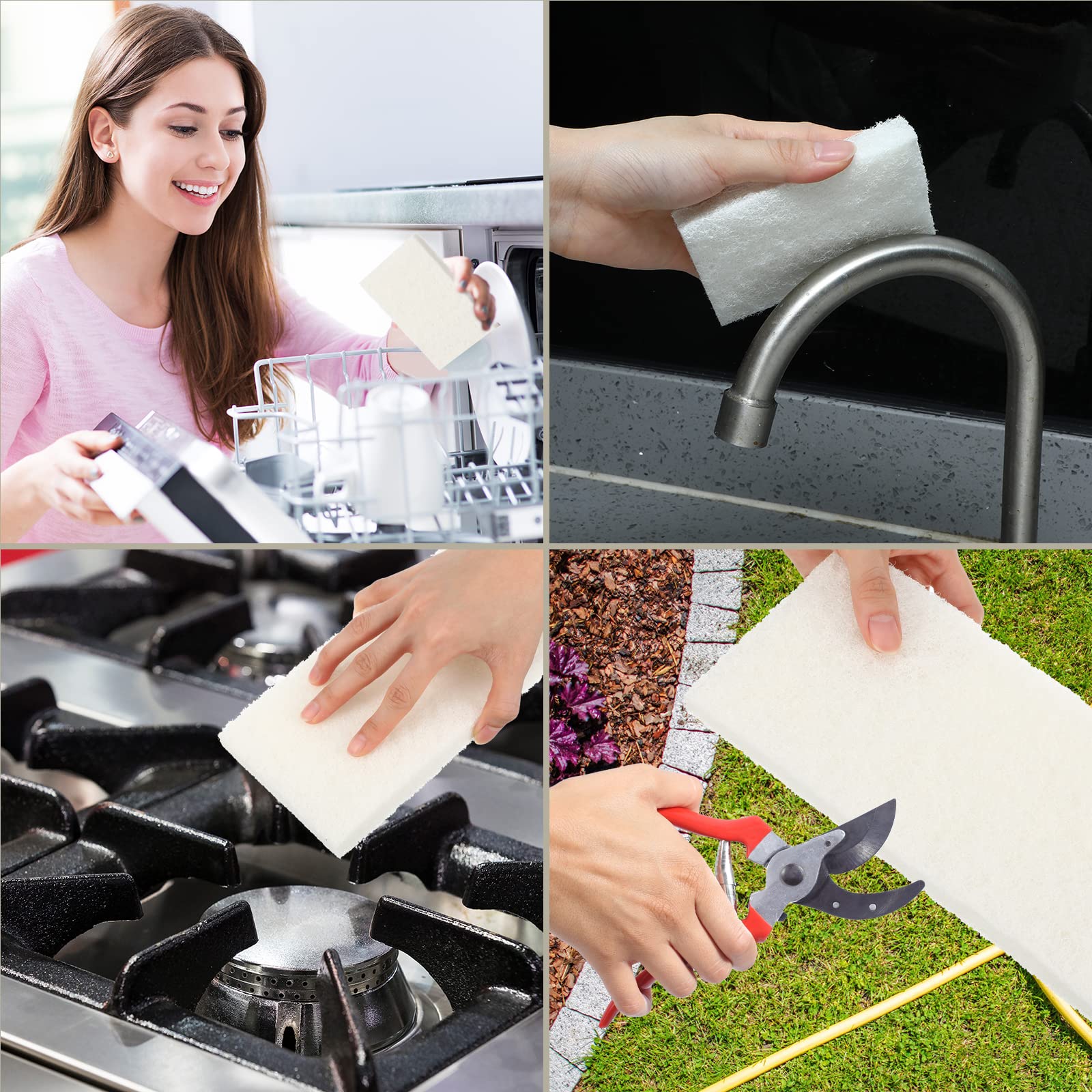 40 almohadillas de fregado que no se rayan, esponja reutilizable de cocina, esponjas blancas para lavar platos, almohadilla de fregado multiusos para suministros de limpieza del hogar, 10 x 4 pulgadas