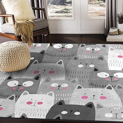 Vista 3 de ALAZA Alfombra gris hipster de gato para sala de estar y dormitorio, 5'3"x4
