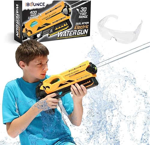 New-Bounce - Pistola de agua eléctrica para niños, pistola de chorro Hydro Blaster de doble acción, pistola de agua a batería que dispara hasta 23