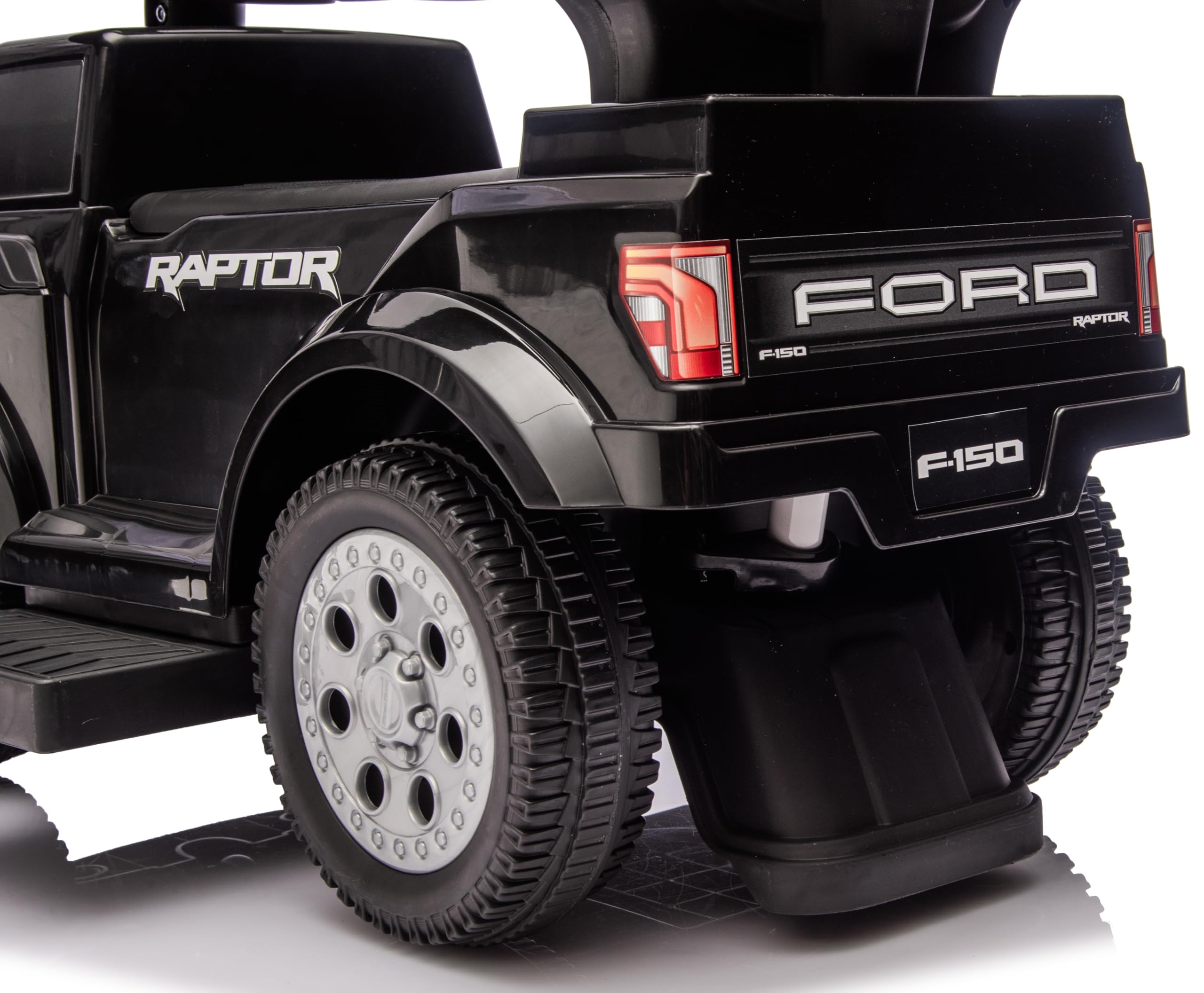 sun baby Jeździk z pchaczem dla dzieci od 12 miesięcy – Ford Raptor – duże koła terenowe, światła LED, siedzisko z oparciem i schowkiem, do 25 kg, czarny