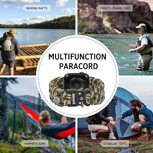 Miniatura 6 de Correa de reloj de supervivencia compatible con Apple Watch Series SE 87654320.039-1.654 in, 1.732 in, 1.772 in, perfecta para actividades al aire