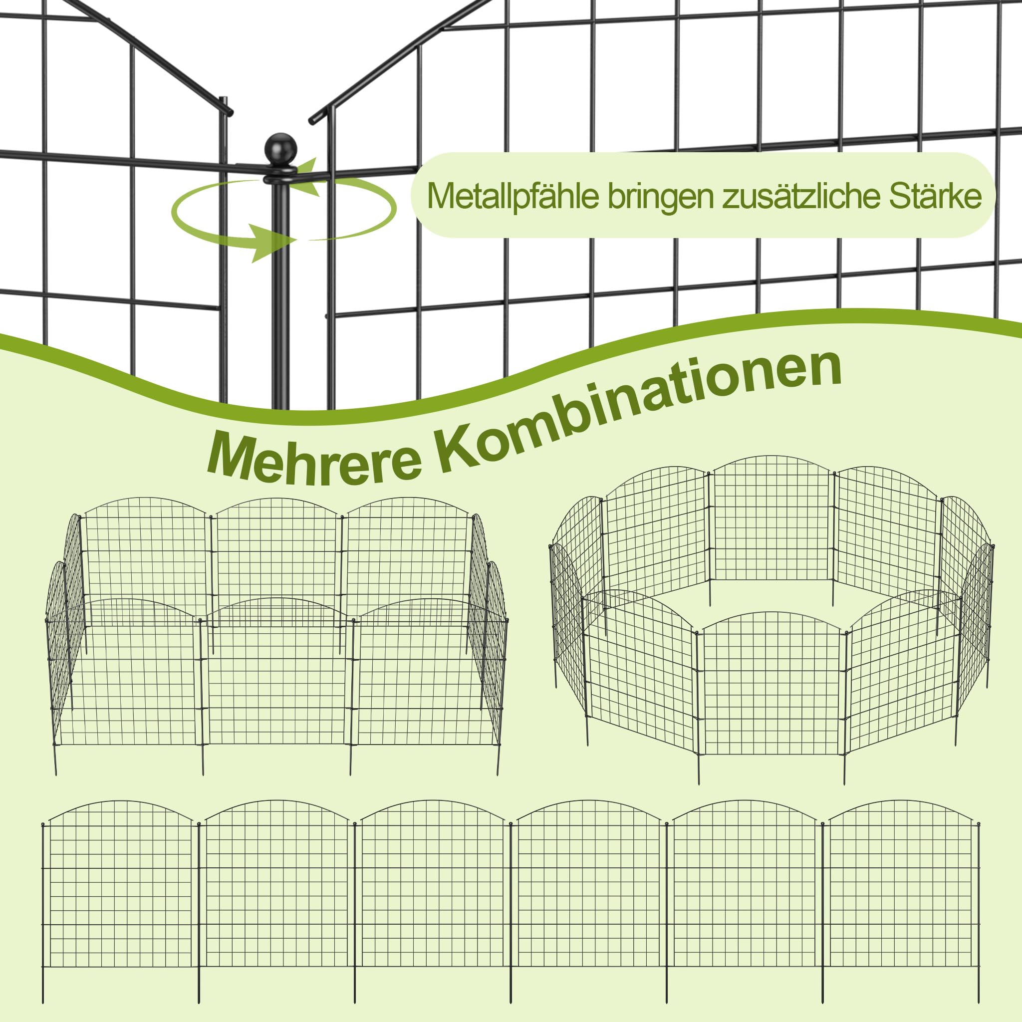 Froadp Lot de 11 clôtures d'étang en métal pour jardin - Clôture pour chien - Clôture grillagée à planter - Mobile et résistante aux UV - Avec 5 éléments de clôture et 6 barres de fixation - Enclos et