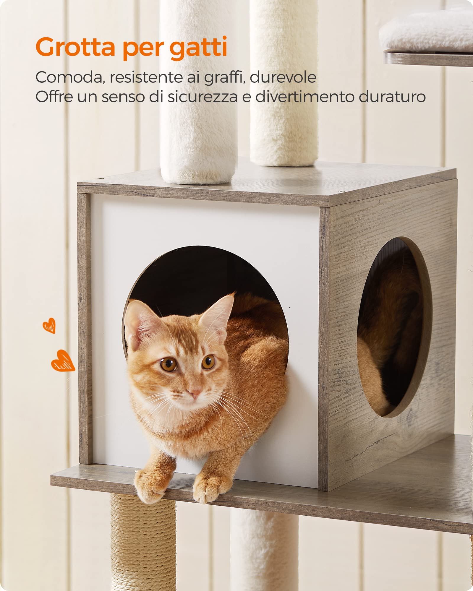 Feandrea Albero per Gatti, 165 cm, Tiragraffi Moderno con 9 Graffiatoi