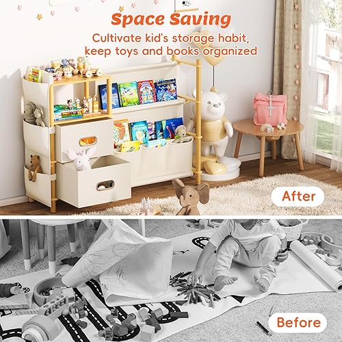 Miniatura 7 de Estantería y almacenamiento de juguetes 100% naturales para niños, estante de libros de 3 niveles para bebé, organizador de juguetes con