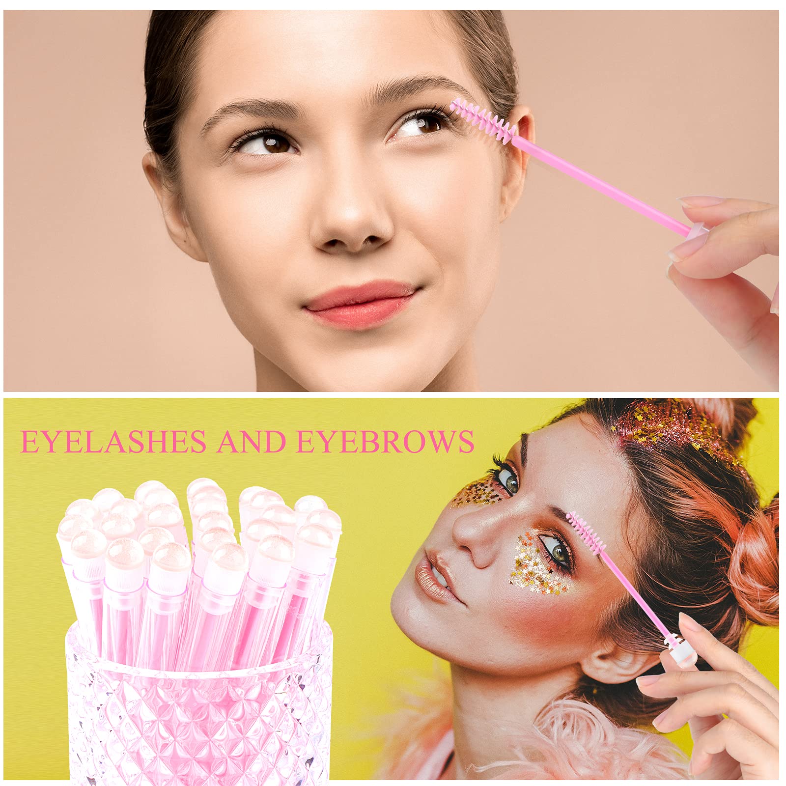 Dming 50pcs Cepillo de Pestañas Varita de Pestañas Herramienta de Maquillaje Extensión de Pestañas Suministros Cepillo de Limpieza Diamante Mascara Rosa cielo