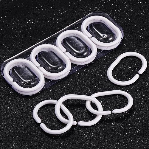 Miniatura 6 de 24 anillos blancos para cortina de ducha, ganchos de plástico para cortina de ducha, anillos en forma de C, gancho para colgar cortina de baño,