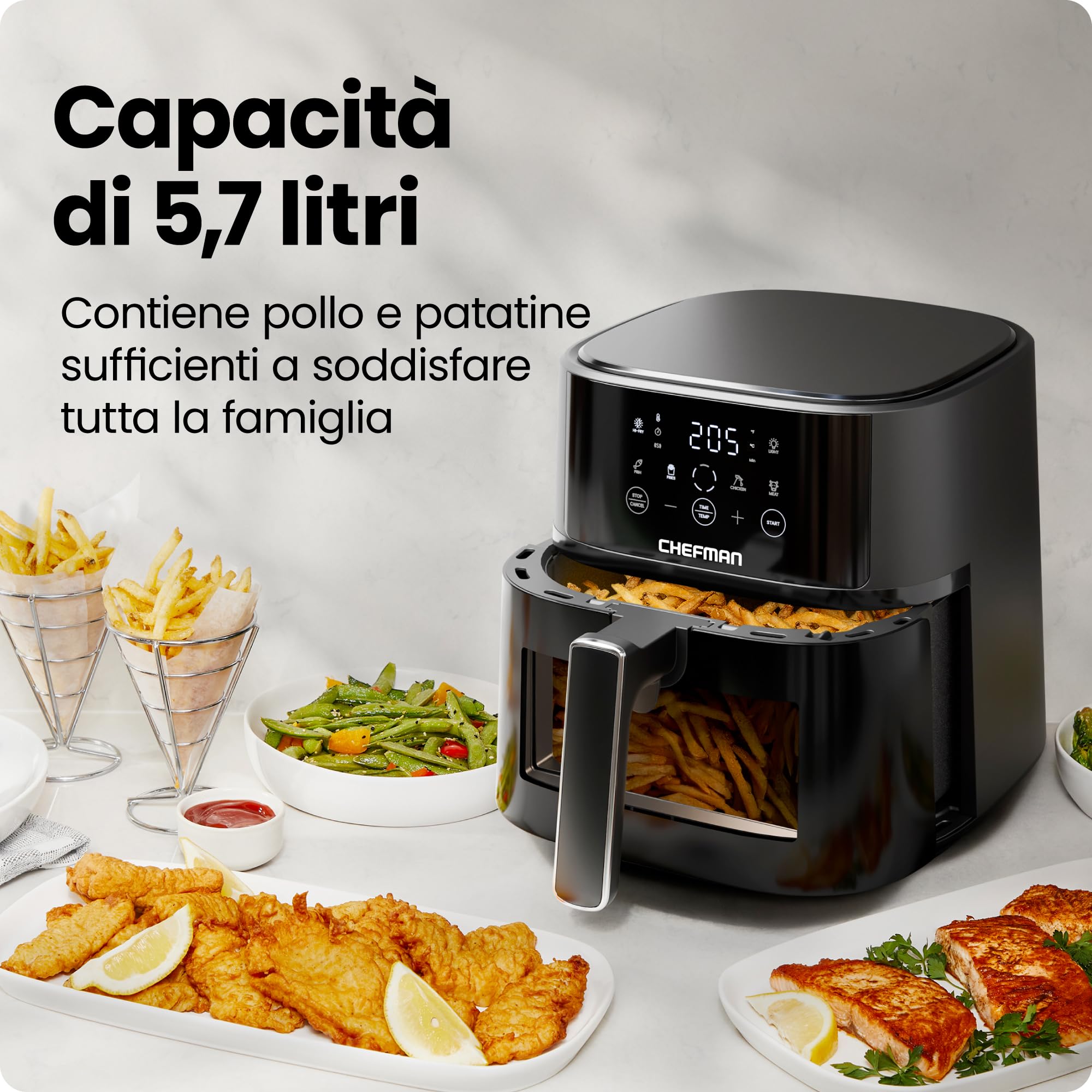 Chefman Friggitrice ad Aria Compatta 5,7L, Hi-Fry | Tecnologia ad Alta Frittura, frittura ad aria, finestra Easy View