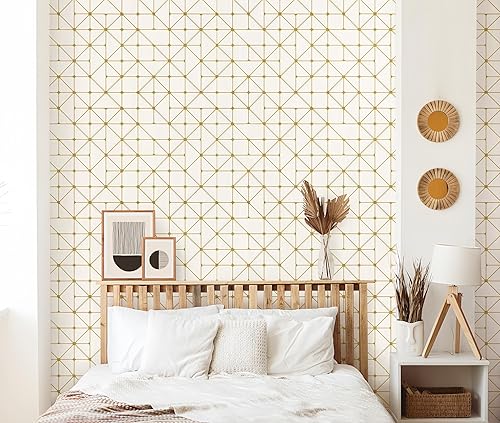 Miniatura 5 de Papel tapiz geométrico para despegar y pegar, papel tapiz autoadhesivo con rayas doradas, papel de contacto para cajones de estantes, papel tapiz