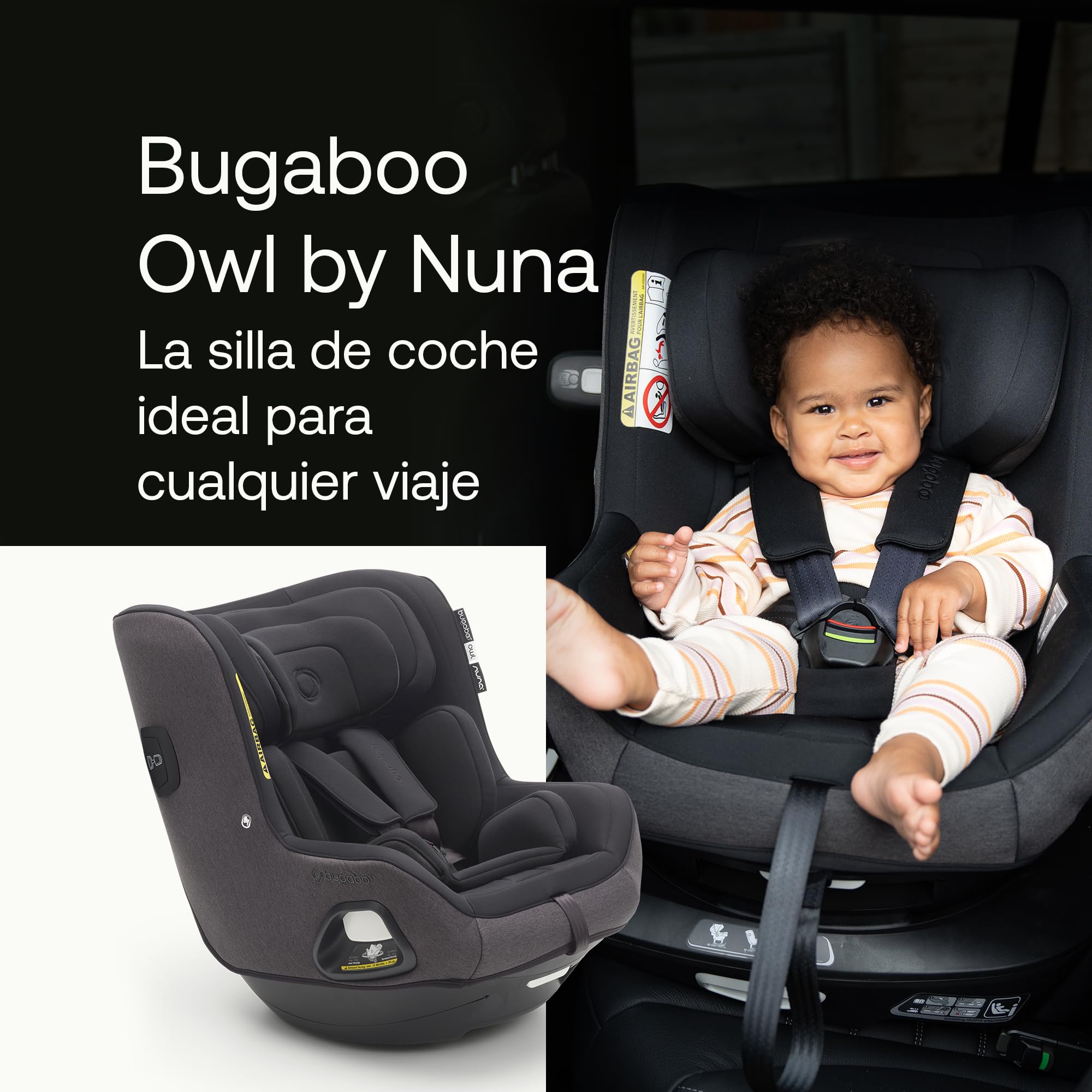Bugaboo Owl by Nuna Silla de coche, desde el nacimiento hasta los 4 Años | 0-18 kg, Rotación 360 grados, Orientación Trasera y Delantera, Grupo 0+/1, Confort y Seguridad, Negra