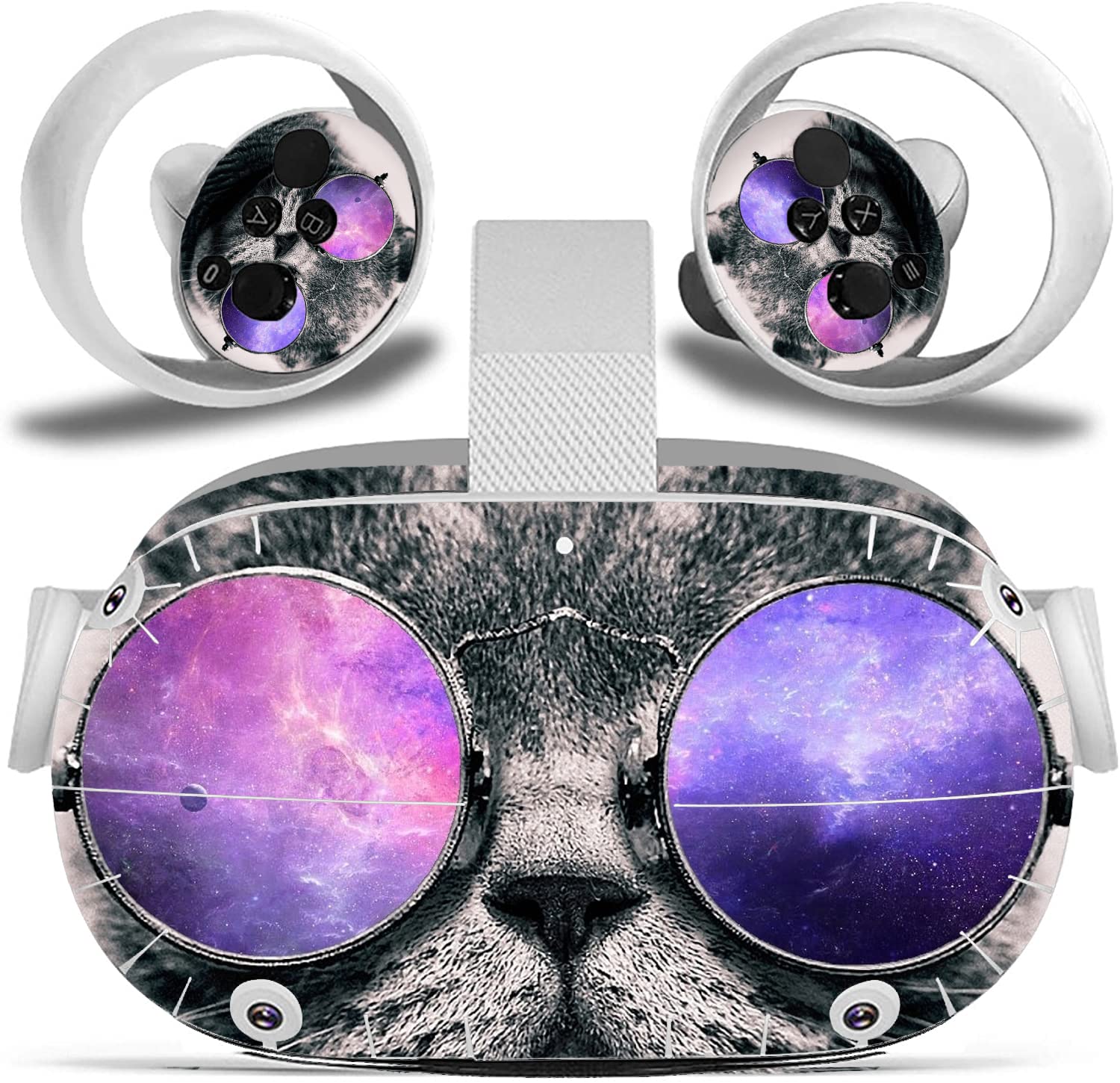 Full Wrap Skins for O-culus Q-uest 2 Starry Cat VR2 Stickers Headsets and Controllers Cartoon Skins Protective Vinyl Sticker Decal Accessories