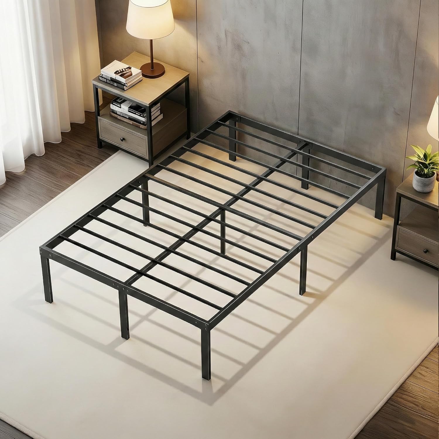 Metal Queen Bed Frame, 14 Inch Platform Bed Queen Size with Storage Space Under Frame, Heavy Duty Metal Bed Frames, No Box Spring Needed, Easy Assembly - Single Bed Frame, Sturdy Steel Slat Support