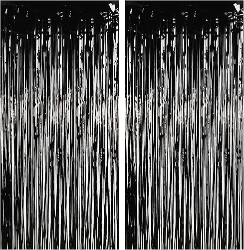 Miniatura 48 de BRAVESHINE Cortinas de fondo de fotos de oropel – Paquete de 2 cortinas de flecos de papel de aluminio negro y naranja de 3.2 x 8.2 pies para