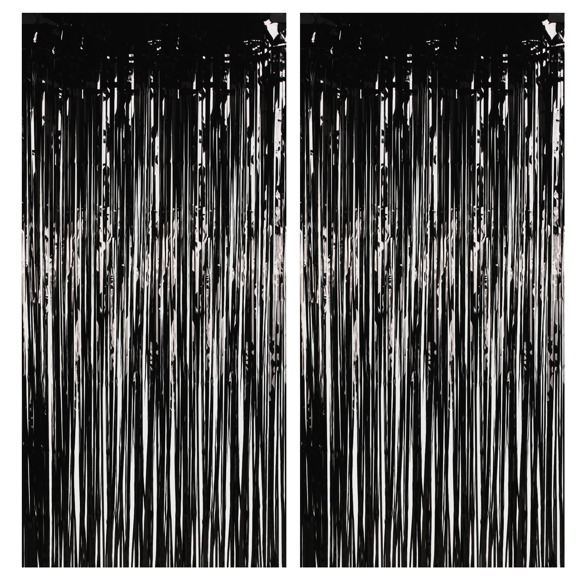 Foil Fringe Curtain Halloweens Party Decorations - Pure Black Tinsel Photo Backdrop Party Steamers Curtains for Christmas/New Years/Boy/Men/Birthdays/