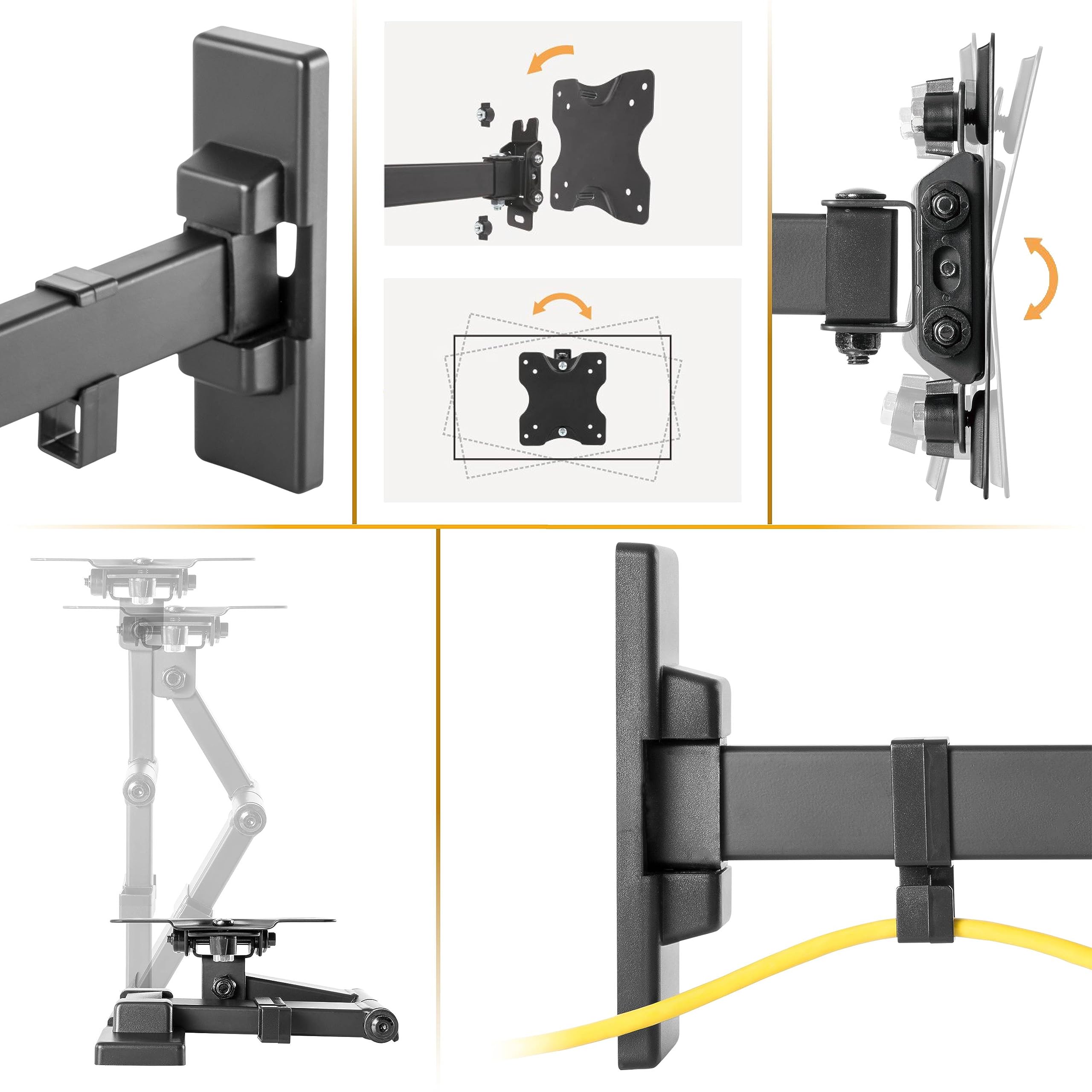 RICOO Soporte Monitor de Pared S5011, Ajustable Giratorio e Inclinable para Pantallas de 13" a 27" VESA 75x75 100x100, Capacidad Máxima 20kg Ideal para Espacios de Trabajo y Oficina.