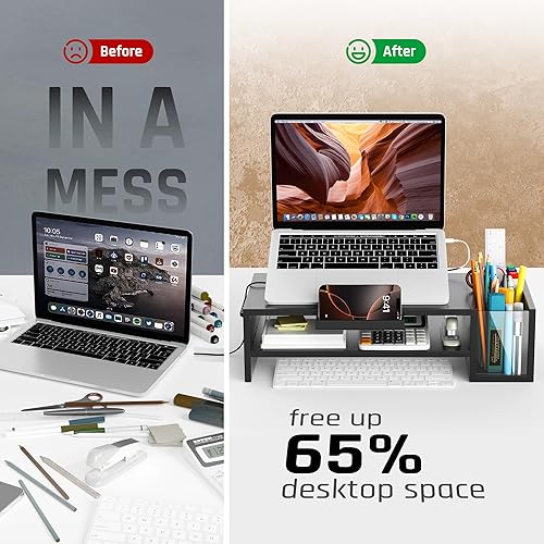 Miniatura 6 de Soporte de madera ajustable para laptop, soporte ergonómico de altura y ángulo con soporte para bolígrafo, compatible con MacBook AirPro, Dell, HP,