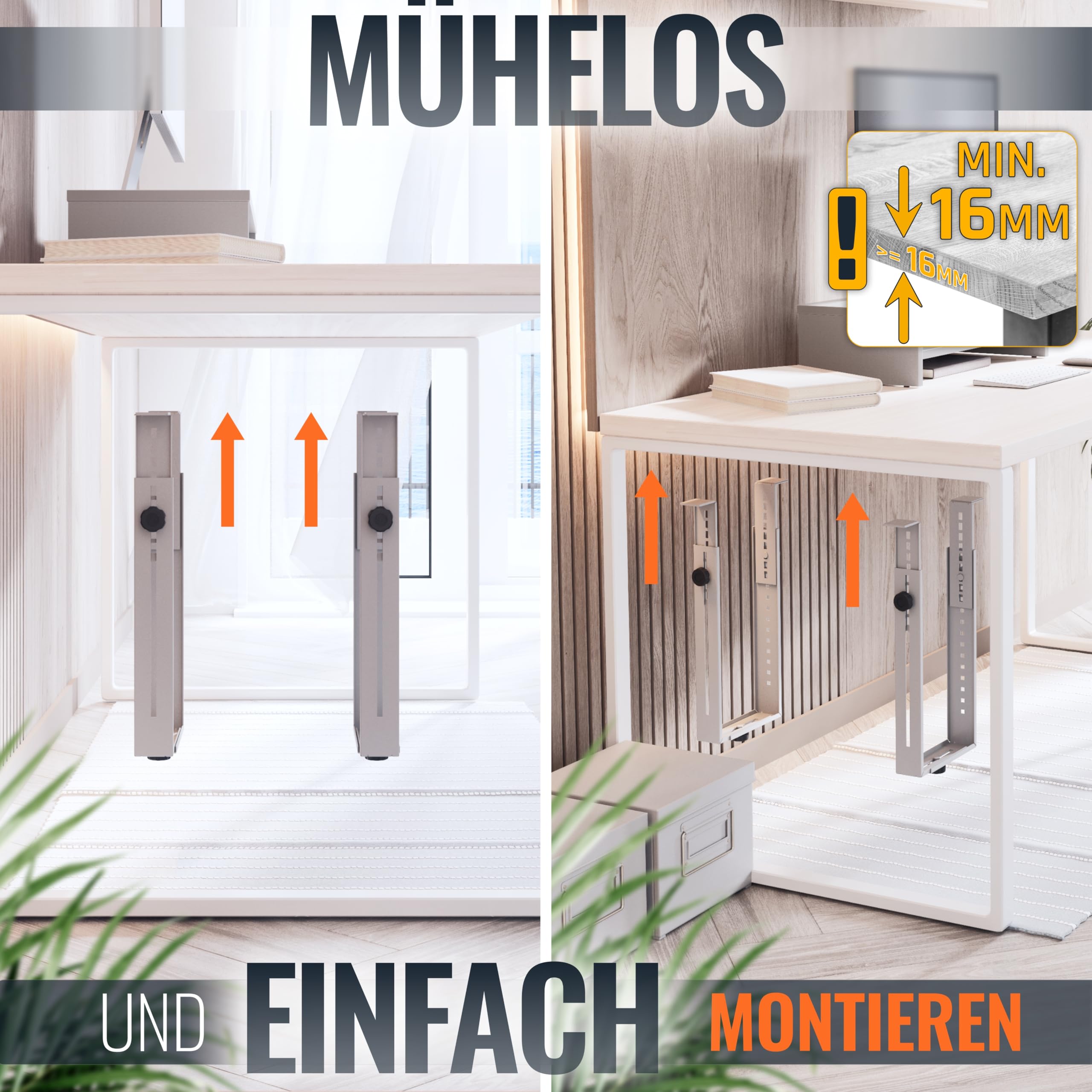 RICOO Soporte PC Bajo Escritorio TRH02-S, Soporte CPU Ajustable en Ancho y Altura, Montaje bajo Mesa Vertical u Horizontal, Soporte para Torre de Ordenador hasta 35 kg, Plata