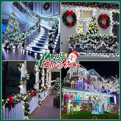 Miniatura 7 de Heceltt Decoraciones de luces de Navidad 200 luces LED de 66 pies para interiores y exteriores cadena de luces de alambre transparente con