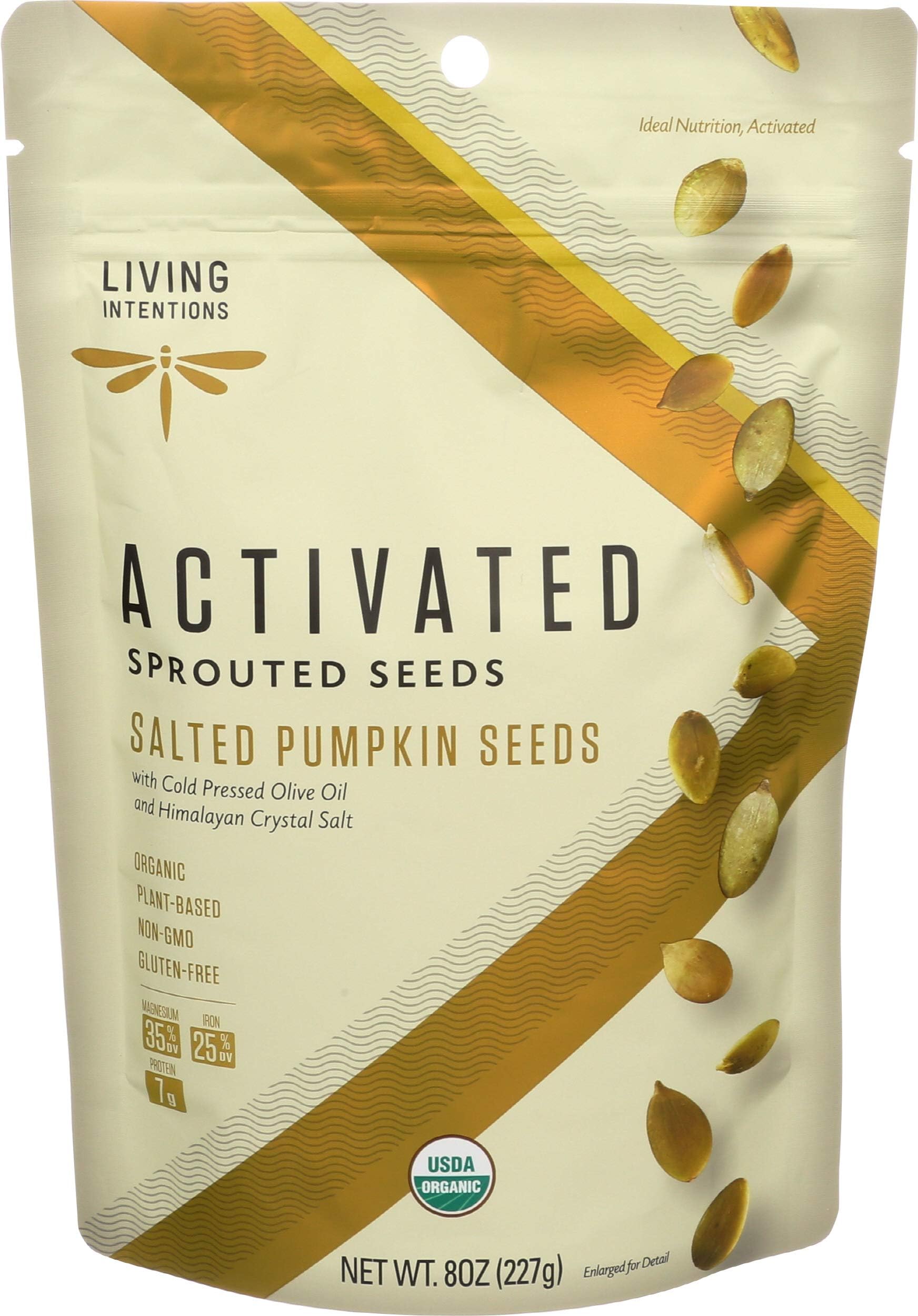 Living Intentions Organic Sprouted Pumpkin Seeds: Salted – NonGMO – Gluten Free – Vegan –Kosher – Paleo - 8 Ounce Unit