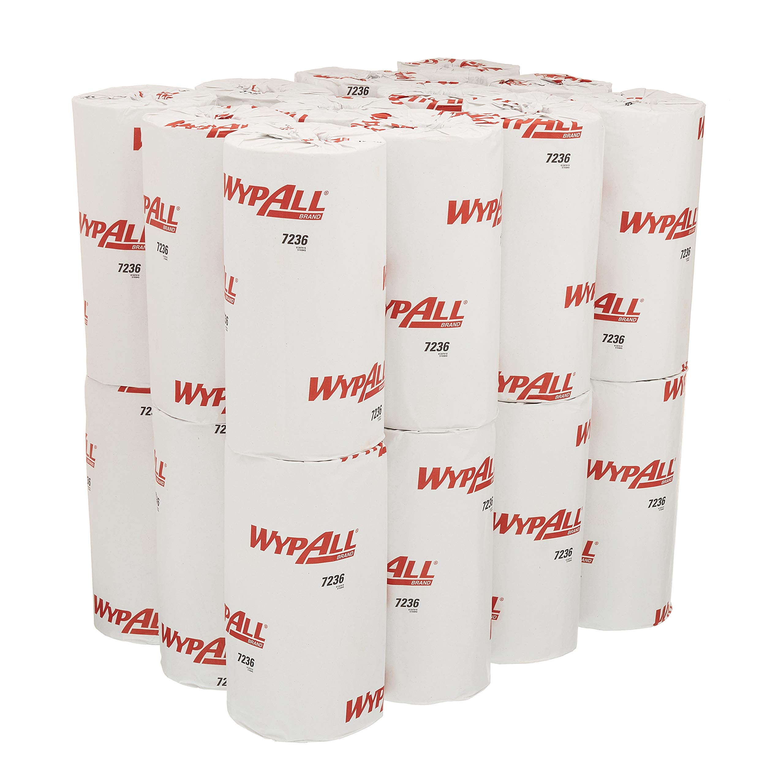 WypAll L10 papier do wycierania żywności i higieny 7236-1-warstwowe kompaktowe chusteczki do czyszczenia - 24 rolki x 165 białe chusteczki papierowe (łącznie 3960)