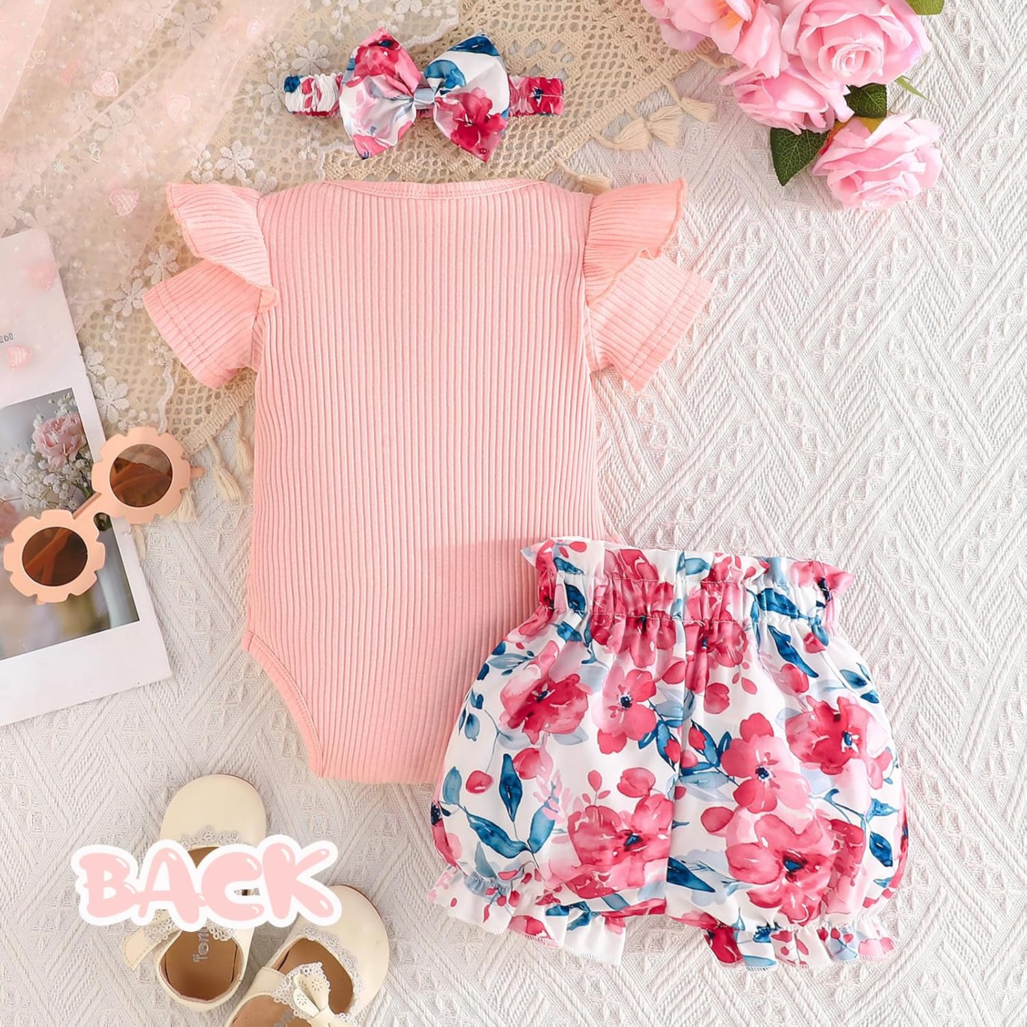 GDTOGRT Baby Girl Clothes Newborn Infant Outfit Ruffle Romper and Short Pants Clothing Sets for Summer Spring - Image 3