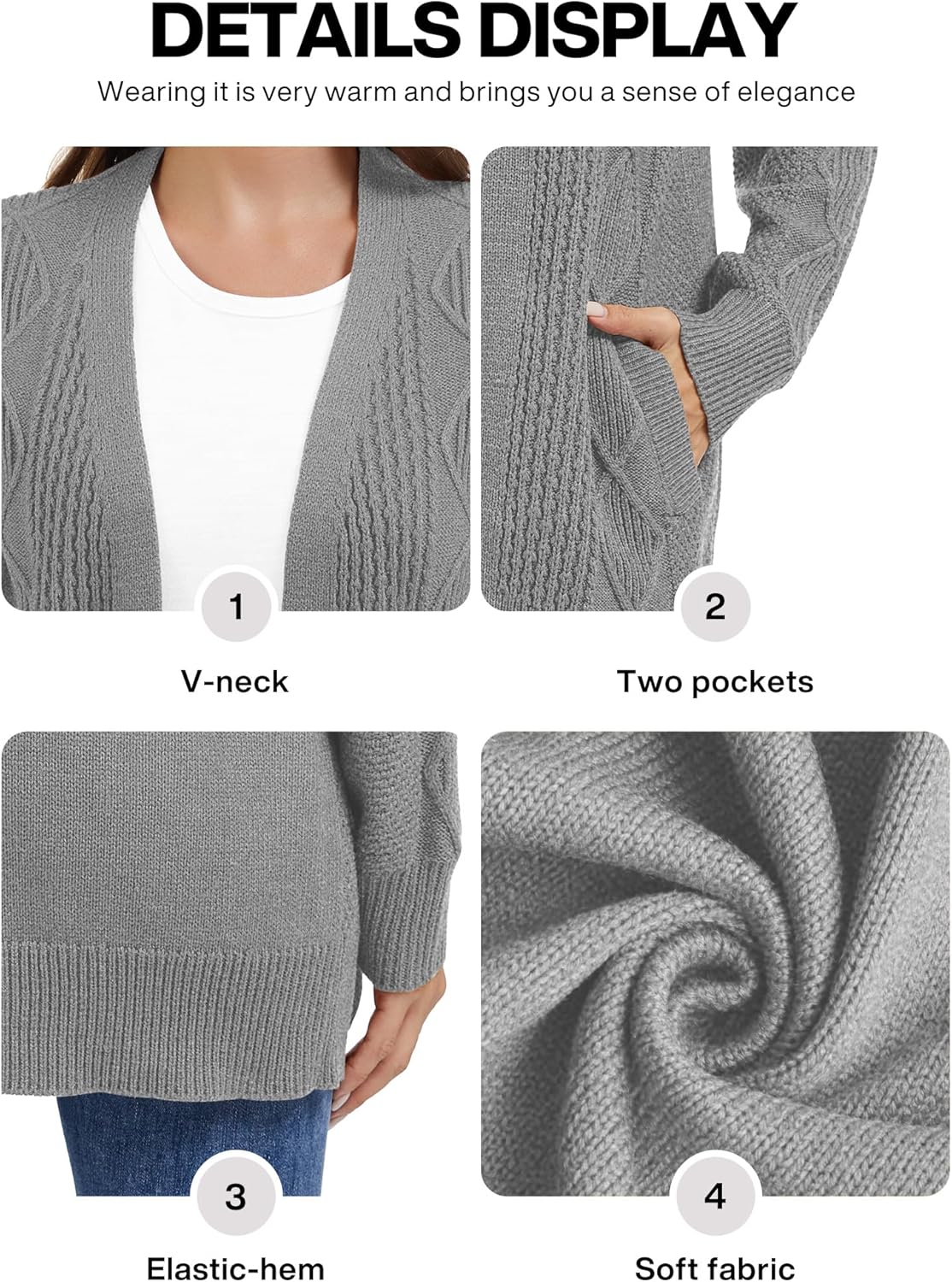 VIISHOW Women Cable Knit Cardigan Sweater V Neck Open Front Chunky Cardigan with Pocket Sweater Coat for Fall and Winter - Image 5