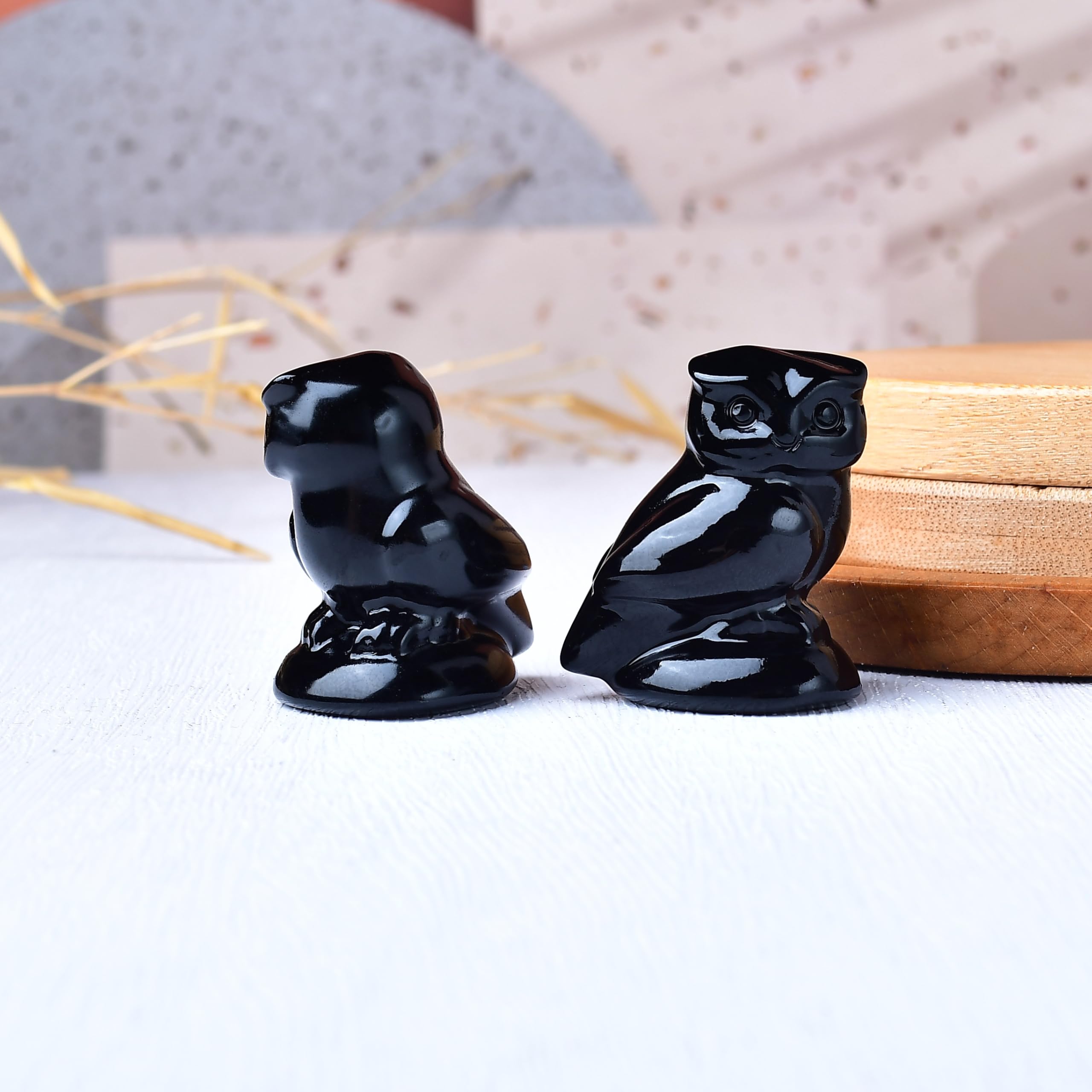 Obsidian Crystal Owl Figurine Hand Carved Lucky Stone Statue for Healing Home Office Decor Spiritual Gift for Women Men