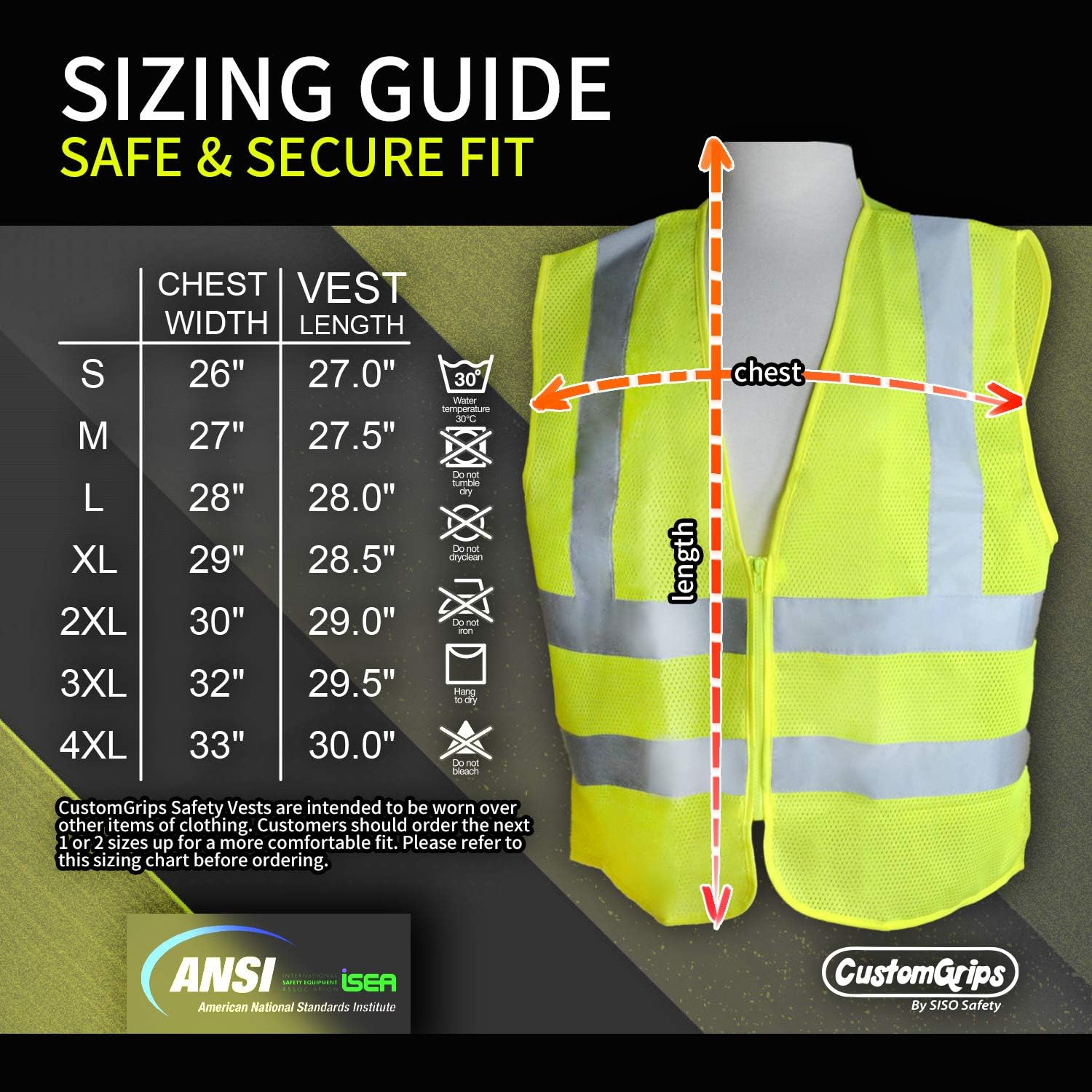 CustomGrips BY SISO SAFETY Vest 4X-Large, with Reflective Strips for Safety, High Visibility Safety Vest with Pockets, Breathable Fabric Multipurpose Work Vest for Men and Women ANSI Class 2 Vest - Image 6