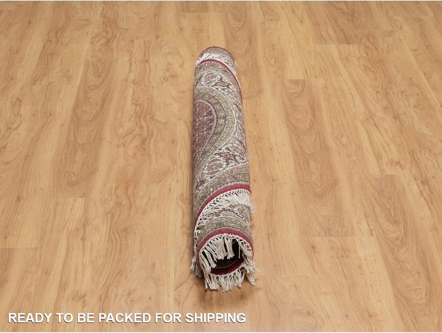 Hand Knotted Round Oriental Rug, Ruby Red, Mahi Fish Medallion Design, 100% Wool, 5'x5', 175 KPSI