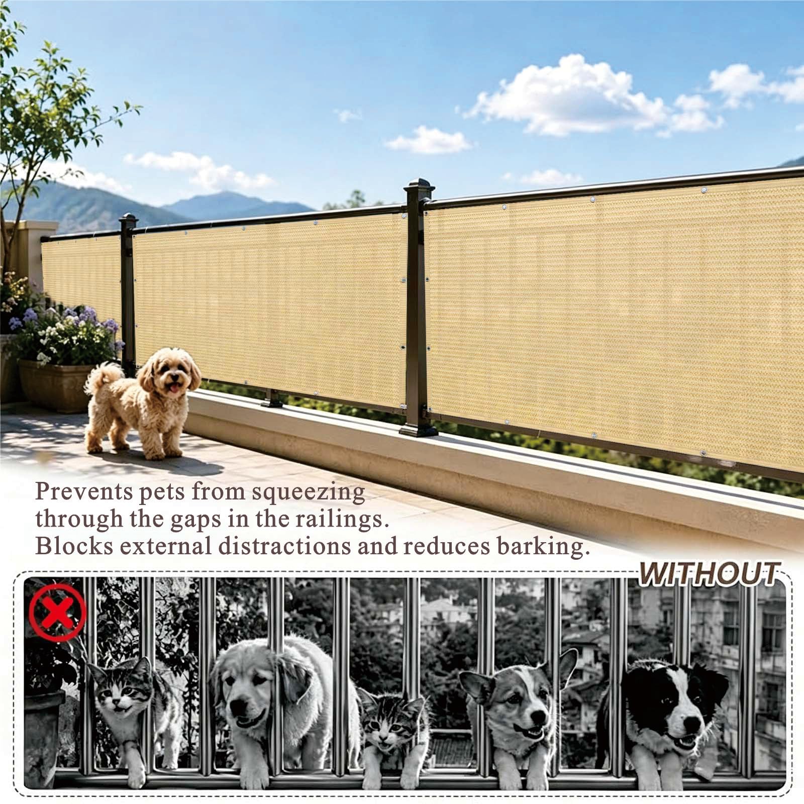 Osłona Ogrodowa 70 x 300 cm Hdpe, Stopień Zacienienia, 95% Uv, Przepuszczający Powietrze, Osłona Balkonowa Zapewniająca Prywatność Z Użyciem Opasek Do Basenów, Piaskowy żółty