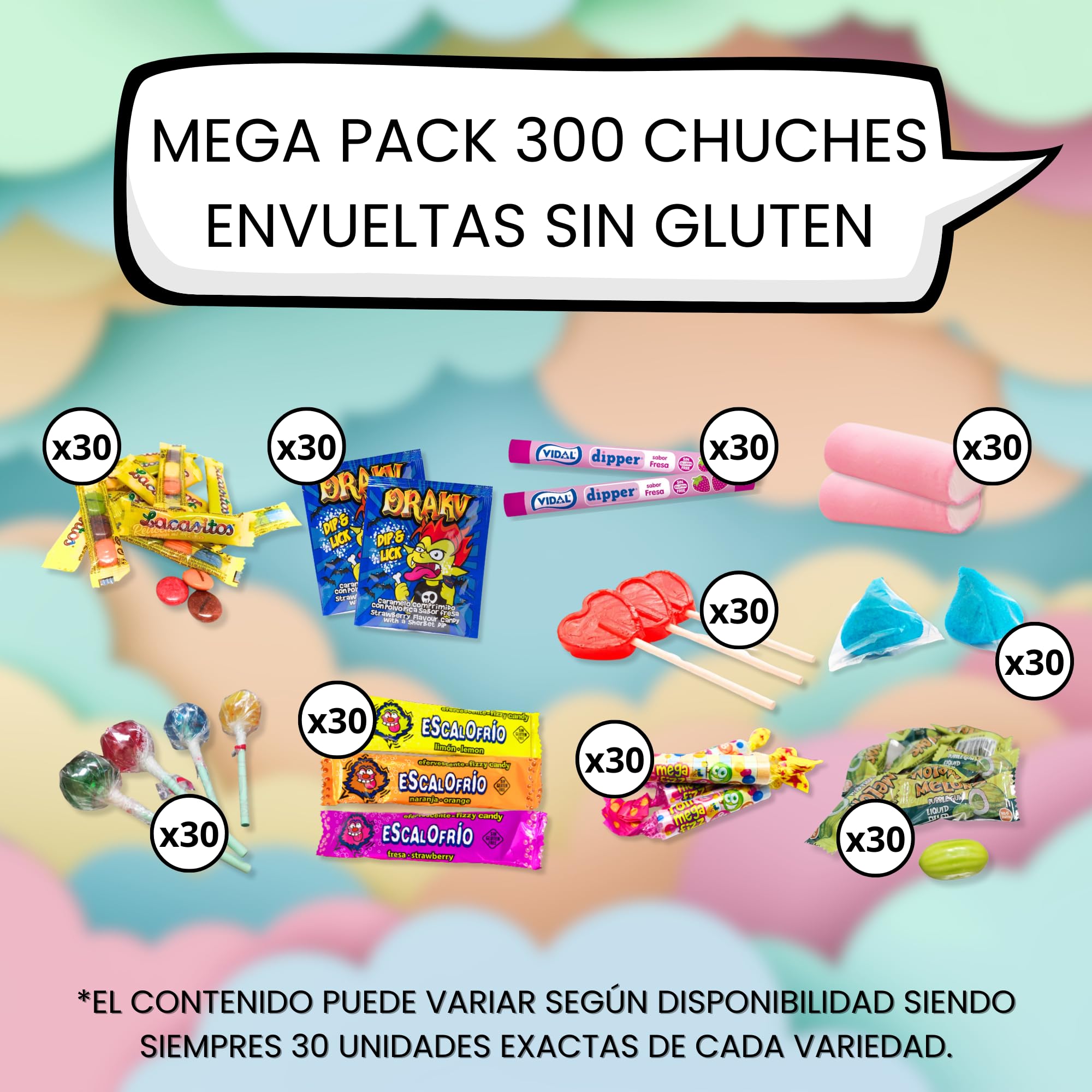 Nevalu - Super Pack 300 Chuches + Caja Regalo, Golosinas y Caramelos SIN GLUTEN para Relleno de Piñatas y Conos.