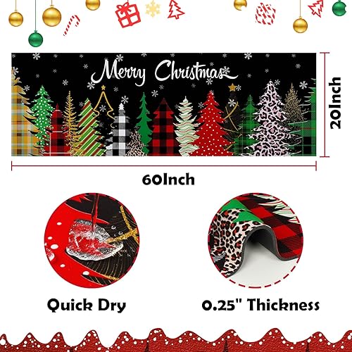 Miniatura 5 de Alfombra de corredor de Feliz Navidad, tapetes de invierno con respaldo de goma antideslizante, árbol de Navidad a cuadros de búfalo, tapete