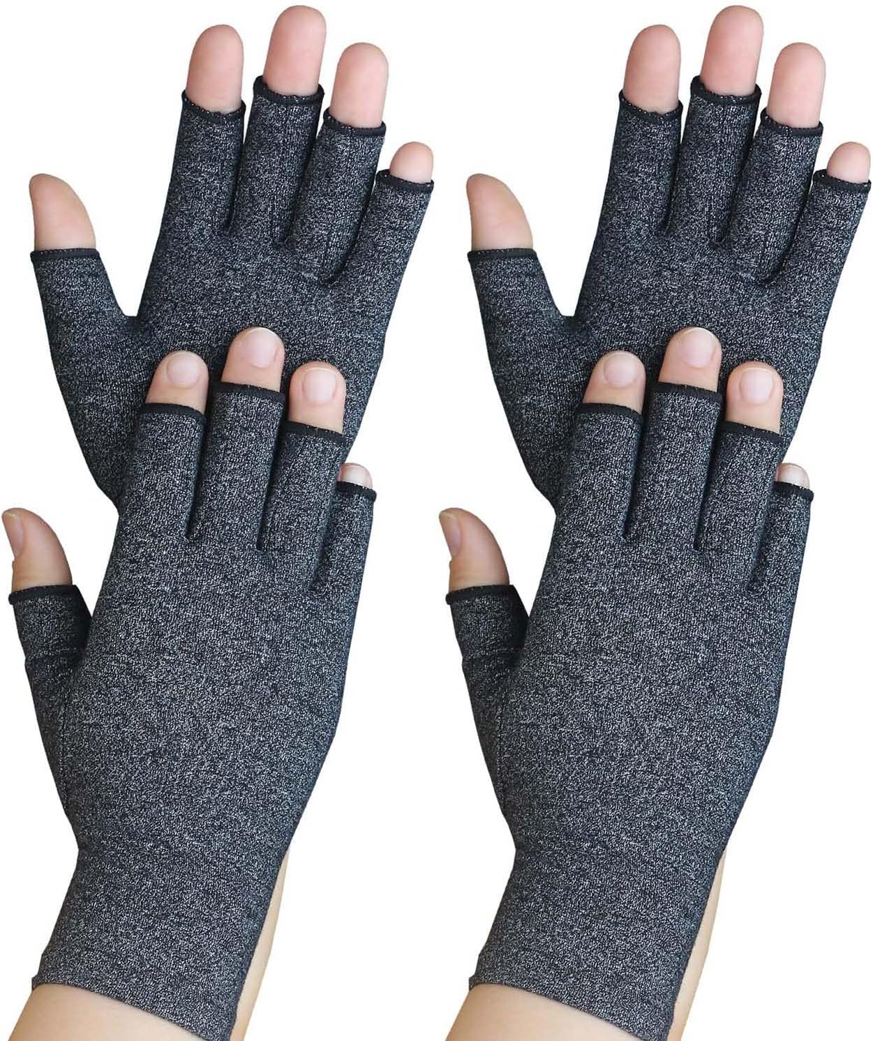2 Pairs Arthritis Gloves, Hand Compression Gloves for Rheumatoid, Pain Relief, Carpal Tunnel, Swelling, Joint Support, Driving Fingerless Gloves for Women Men (Black, Medium)