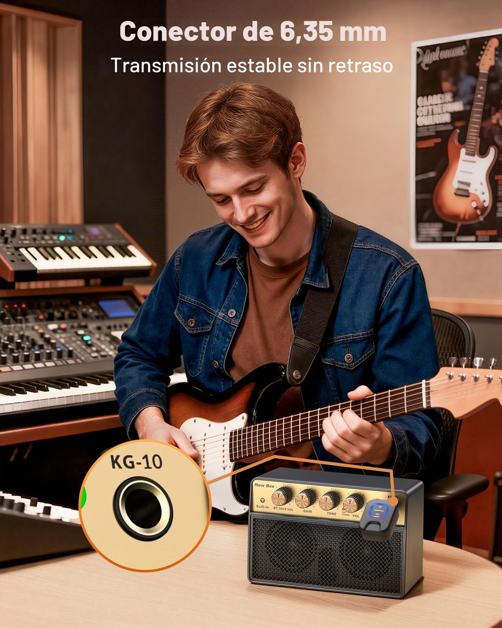 Amplificador Guitarra Electrica Mini Amplificador de Guitarra 10W Portátil Recargable Salida de Auriculares y Bluetooth 5.1, Sonido Limpio y Overdrive para Guitarra Acústica