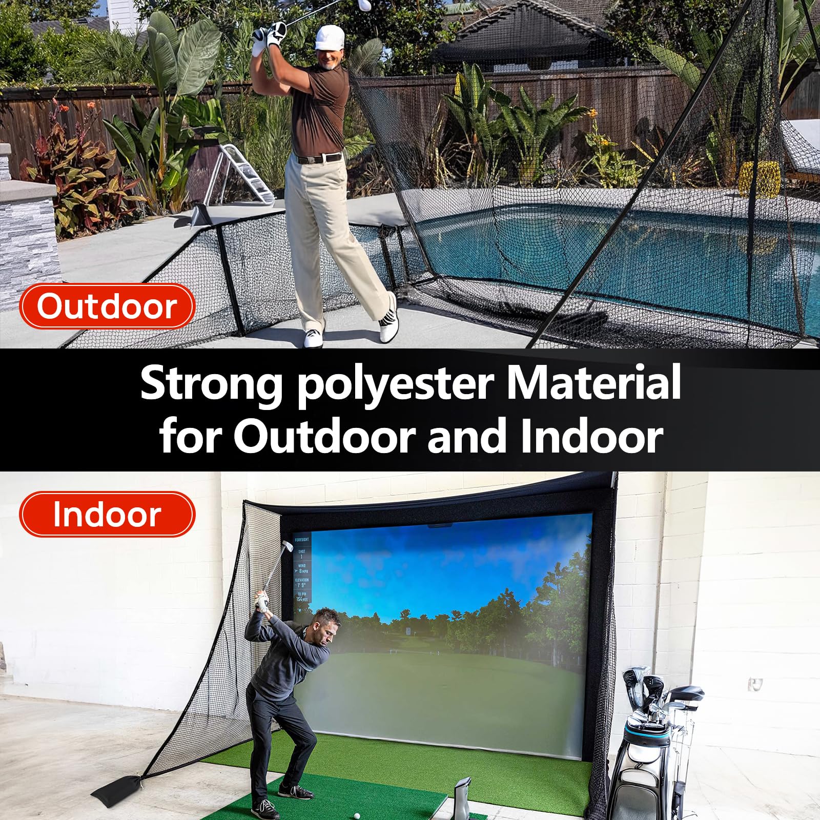 Golfschlagnetz, Schaft-Netzbefestigung, 2,8 x 3,4 x 2,1 m, robustes Seitennetz, Barrierennetz für Golf, Baseball, Hockey mit Sandsack