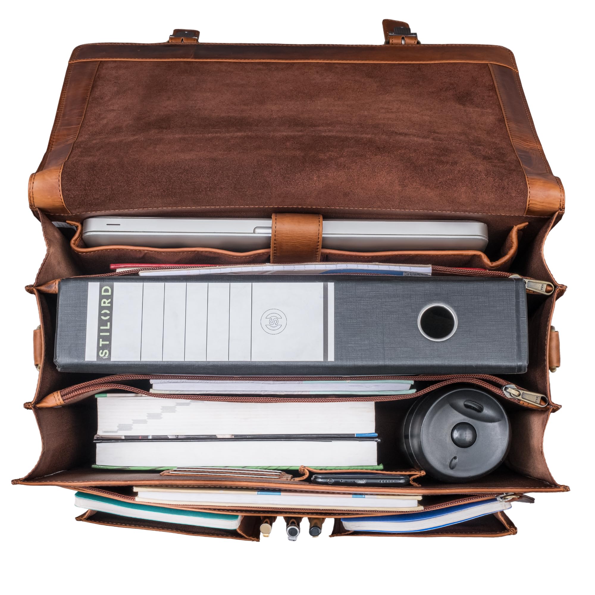 STILORD 'Anton' Echtleder Aktentasche XL - 15.6" Laptopfach - aufsteckbar - Verbesserte Version Farbe:Sesto - Cognac