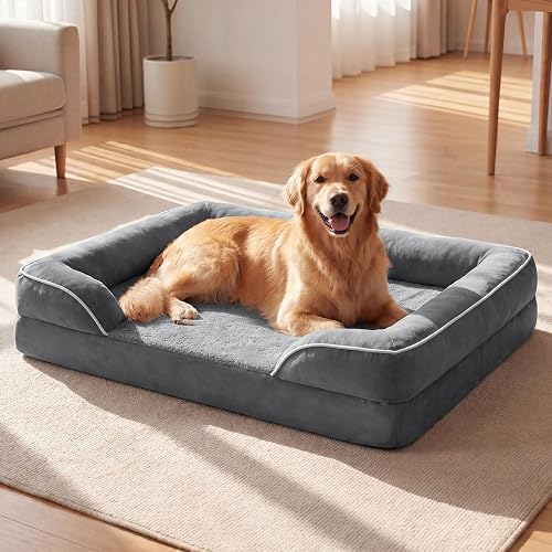 EOBUSKOR Waterproof Orthopedic Dog Bed for Extra Large Dogs - Bolster Sofa with Egg-Crate Foam & Washable Cover EOBUSKOR Waterproof Orthopedic Dog Bed for Extra Large Dogs - Bolster Sofa with Egg-Crate Foam & Washable Cover
