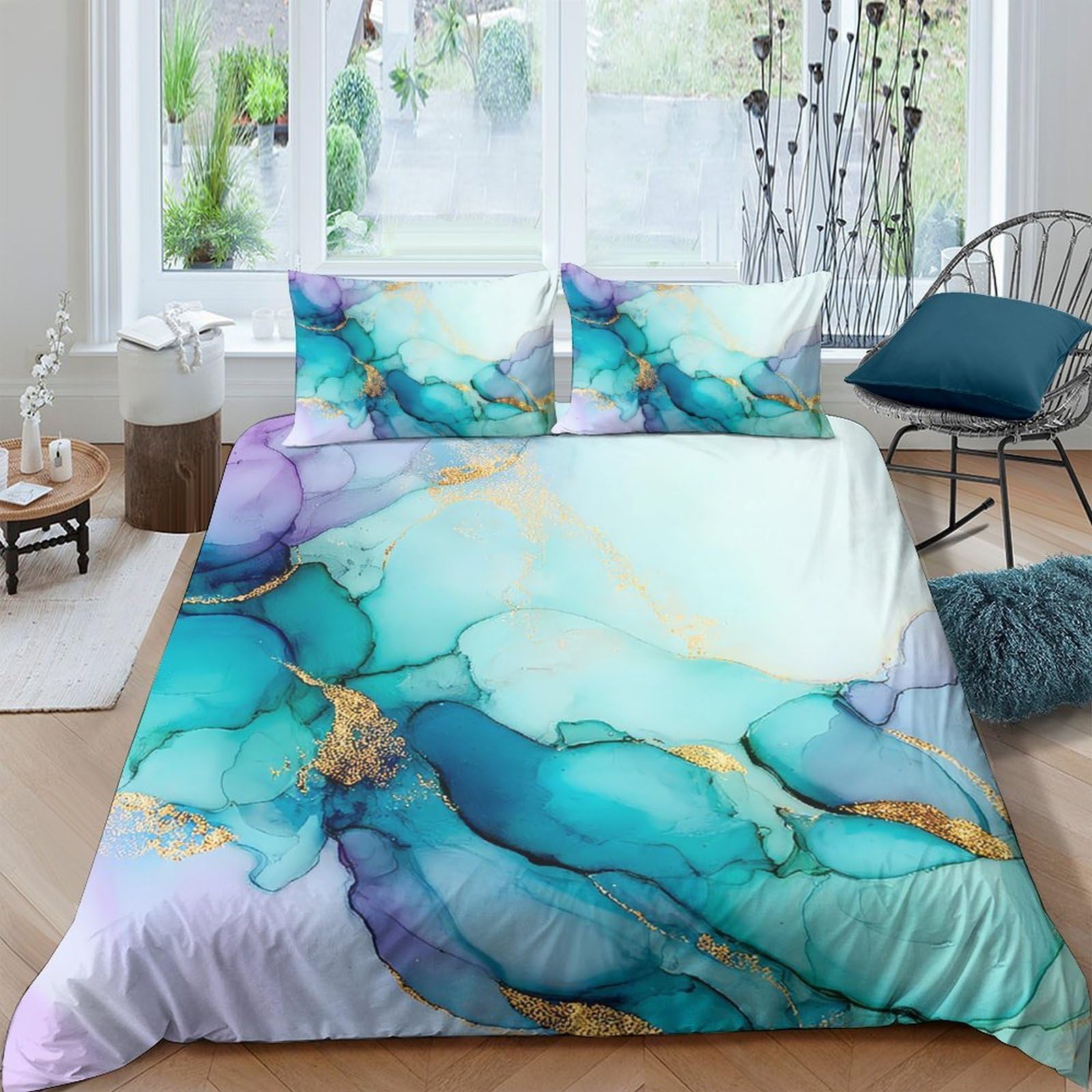 Ctjqhvkz Style-4 3D Printed Aqua Marble Fitted Sheet Microfiber Soft Breathable Abstract Art Mattress Cover Bedroom Decor Single（135X200cm）