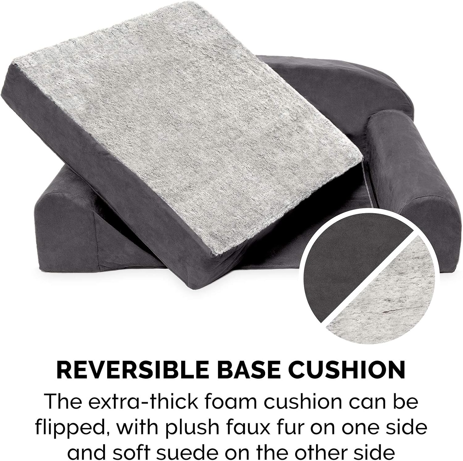 Furhaven Large Orthopedic Dog Bed Luxury Edition Faux Fur & Suede Sofa-Style w/ Removable Washable Cover - Stone Gray, Large : Pet Supplies