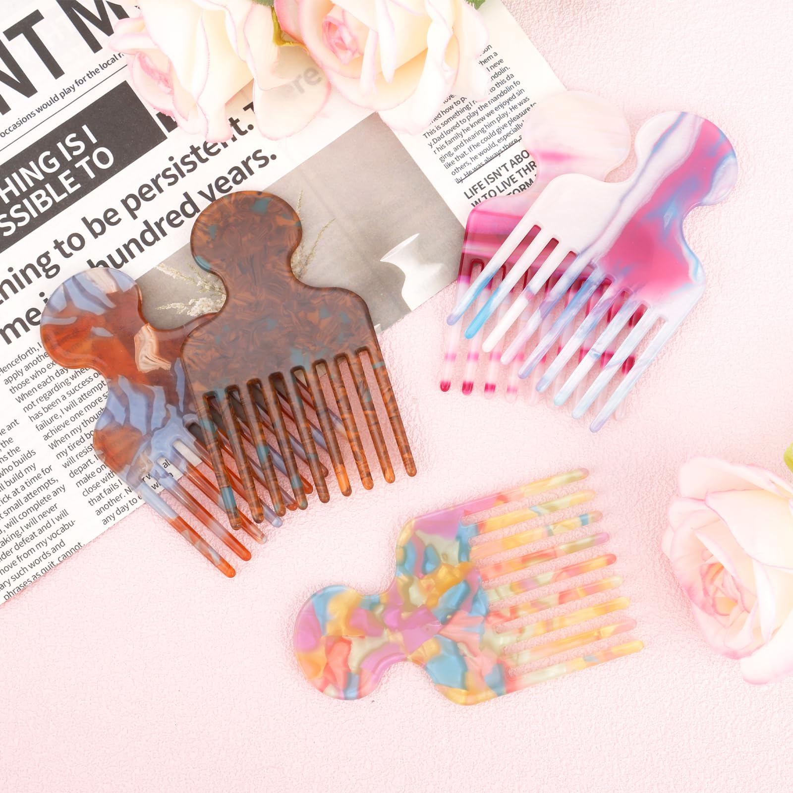 5pcs Wide Tooth Hair Pick Comb for Curly Hair 4.72in Smooth Curls Detangling Lifting Big Comb Volumizing Afro Wavy Styling Tool for Men Women Thick Long Hairs Knot Reduction (5 Colors) - Image 3
