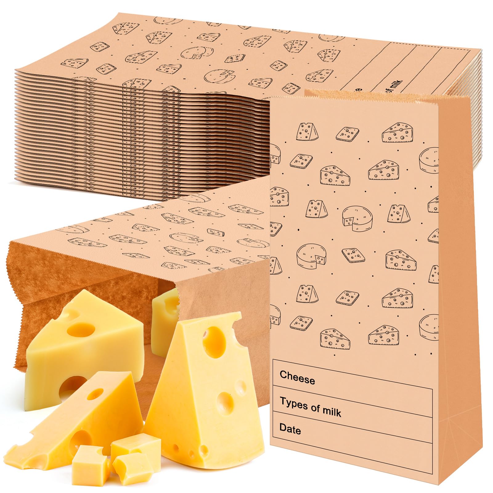 MotiMind 30 Count Cheese Storage Bags for Refrigerator 10.6 x 6 Inches Cheese Paper Bags, Sandwiches, Wrapping