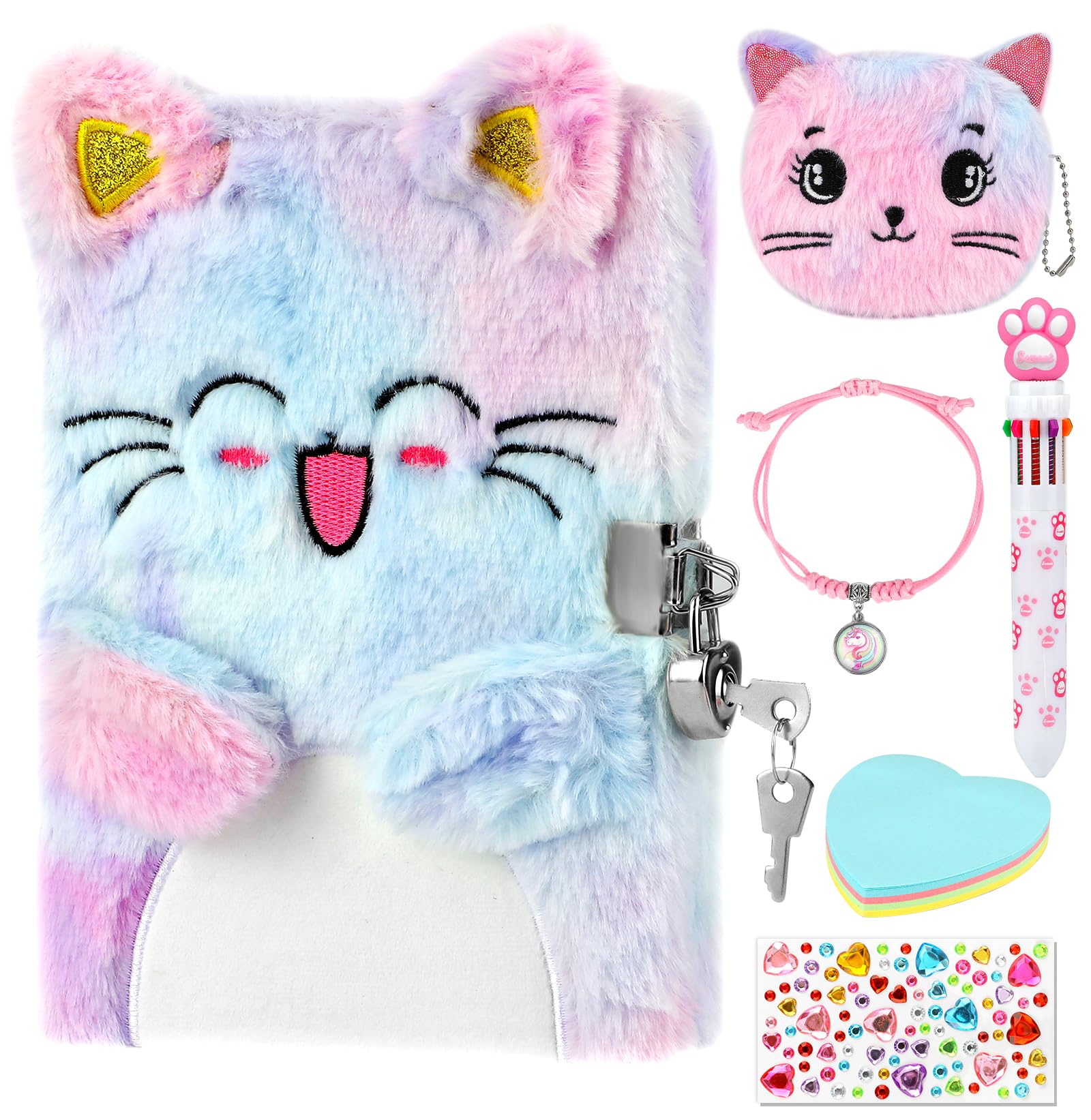 Diario Segreto con Lucchetto Bambina, Peluche Quaderno Delle con Penna Multicolore Braccialetti Portamonete Adesivi Nota Appiccicosa Cancelleria Forniture Scolastiche Regali per Ragazze