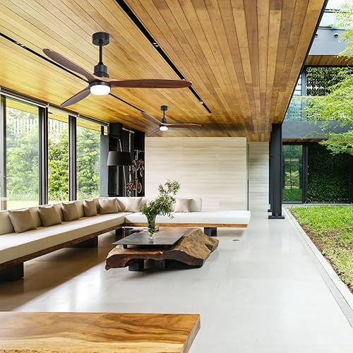 Miniatura 7 de Ventilador de techo de 52 pulgadas con control remoto, ventilador de techo de perfil bajo sin luz, 3 ventiladores de techo de madera de nogal sin
