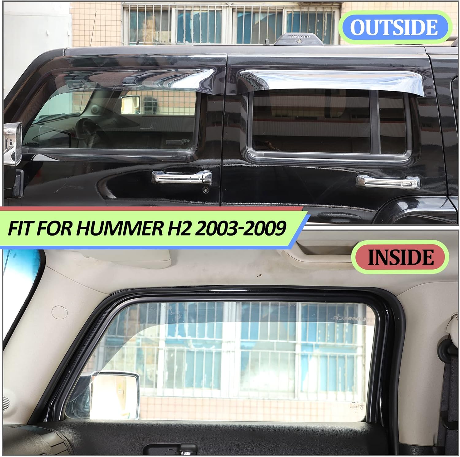 in-Channel Side Window Deflectors for Hummer H3 2005 2006 2007 2008 2009 2010 Accessories, Tape-On Smoke Side Window Deflectors, Outside Car Door Window Visor Kit, Rain Guards Mount, ABS