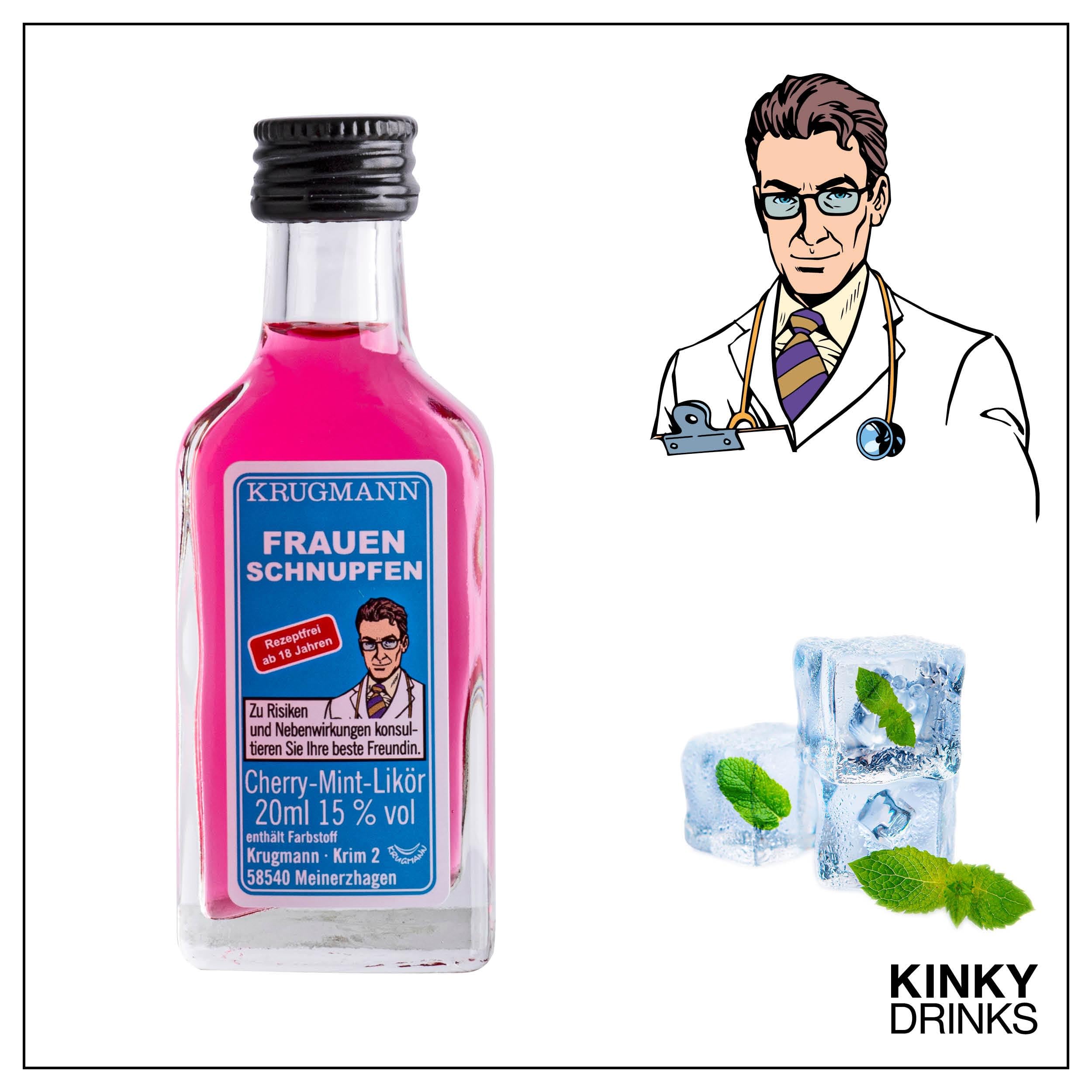 Krugmann FRAUENSCHNUPFEN Kirsch-Mint Likör 15% Vol. 20 x 20 ml = 400 ml - Minis Shot - Glas