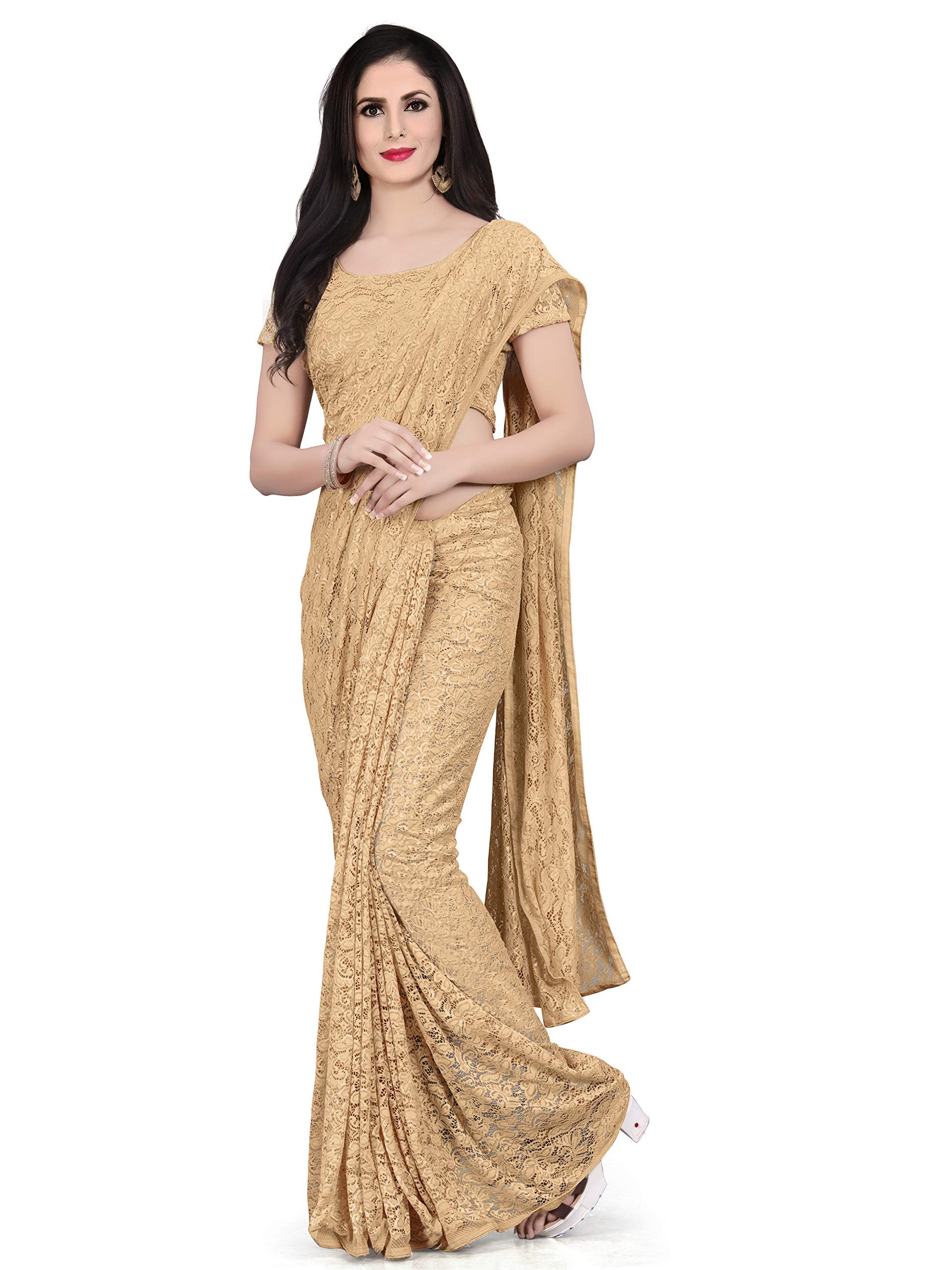 Indian Women's Net Saree With Unstiched Blouse Piece (Free Size)